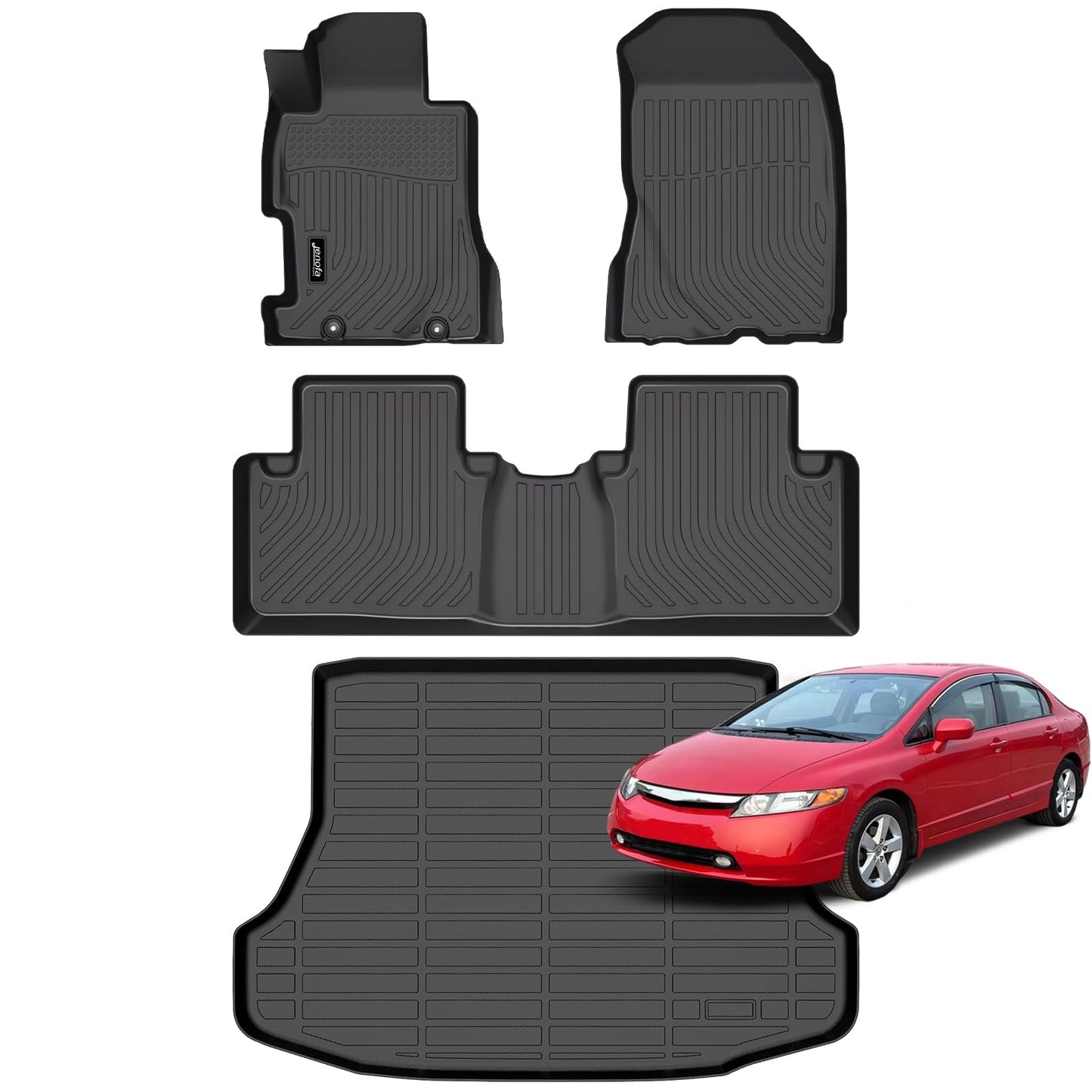 Jenofa-Floor Mats for Honda Civic 2006-2011 5-Seat Civic Si Sedan (Not Fit Coupe) Car Mats Cargo Mat All Weather Full Set Protection Floor Liners Accessories