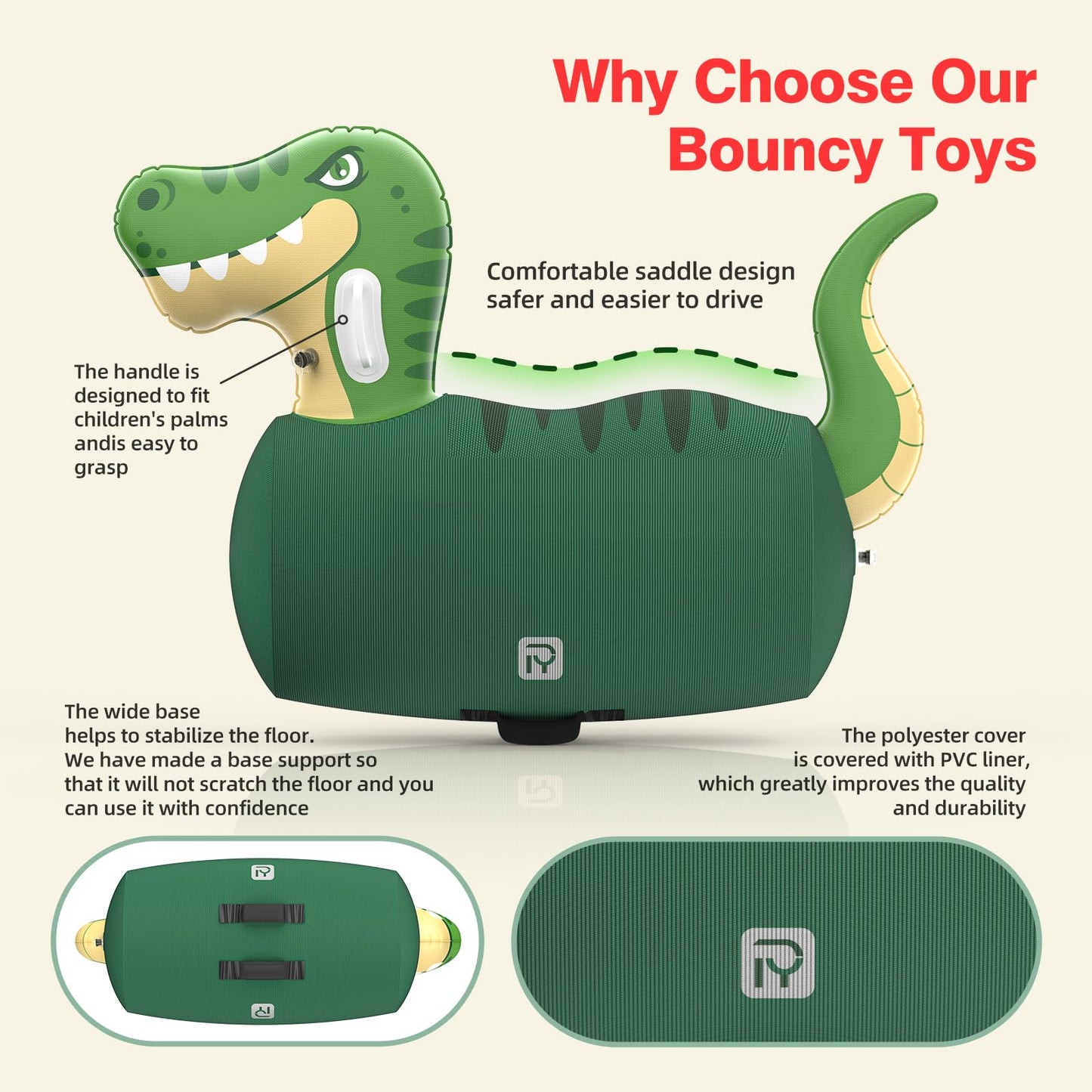 POVYRE Kids Boys Outdoor Toys, 2 PCS Giant Inflatable Dinosaur Bull Toys Bouncy Hopper with Pump, Ride-on Jumping Animal for Indoor Outdoor Play, 220 lbs Capacity, Gift for Ages 5+