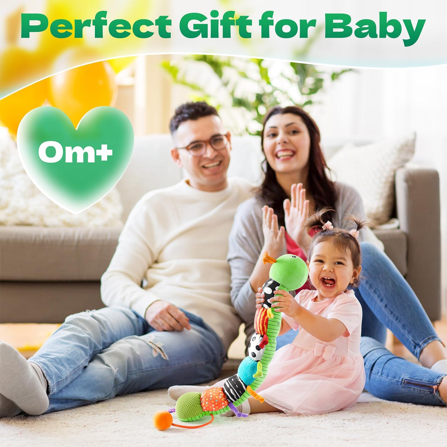 HEMRLY Baby Sensory Toy 0-6 Months, Musical Stuffed Caterpillar Plush with Teether, Crinkle, Rattle, Baby Mirror for Tummy Time, Infant Car Seat Toy for 0-3-6-12 Month Boys Girls Gifts - Knotted Green