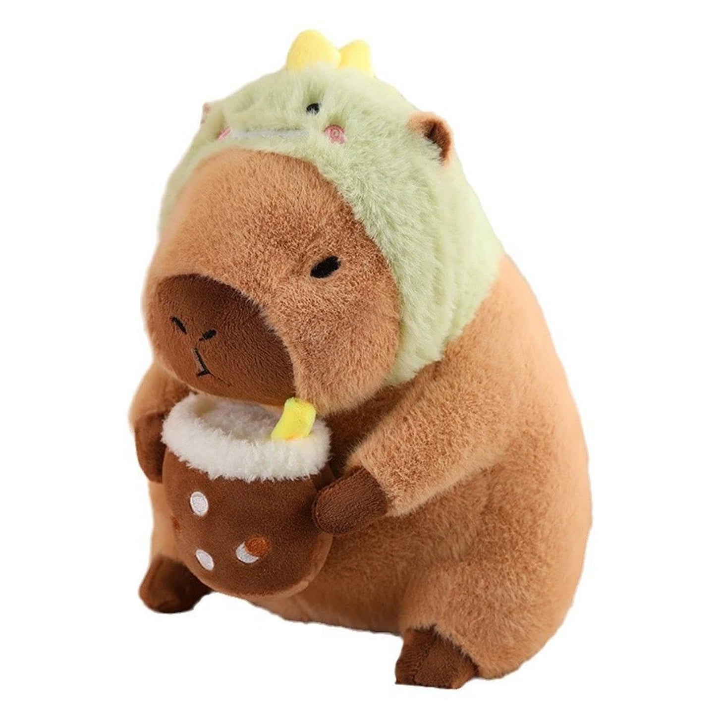 Karoeiwa Dinosaur Capybara Plush Drinking Milk Tea 11 inch Cute Dino Capibara Stuffed Animal Ultra Soft Plushies Toys Kawaii Gifts for Kids Brown