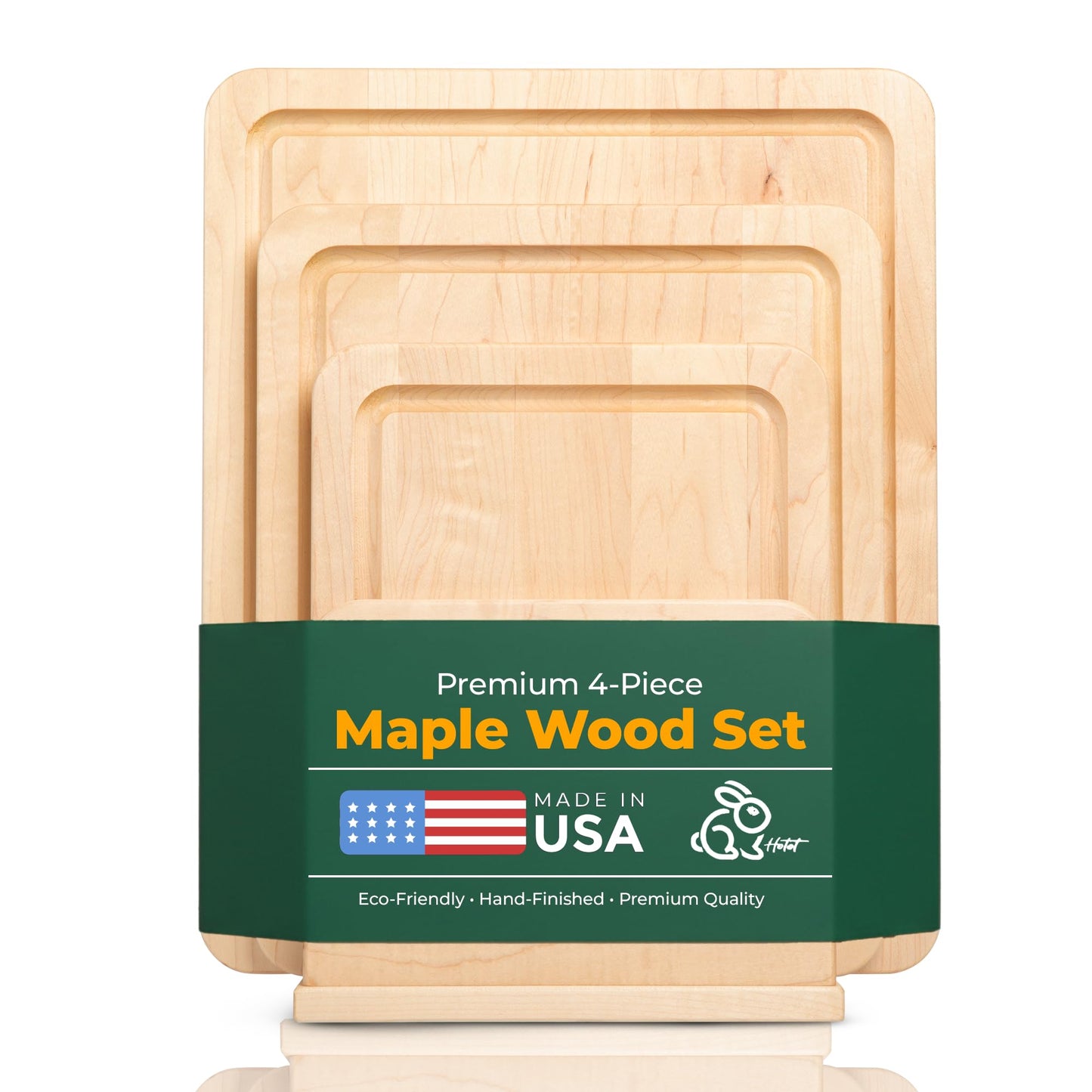 Hotot Home - HOMESTEAD 4 Piece Hardwood Maple Wood Cutting Board Set with Holder - Made in USA