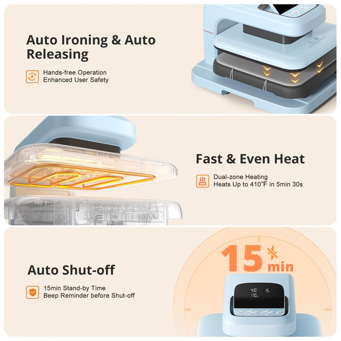 HTVRONT Automatic Heat Press Machine for T Shirts - Heat Press 15x15 with Adjustable Pressure & 52 Pcs Heat Press Accessories for Press Heat Machine