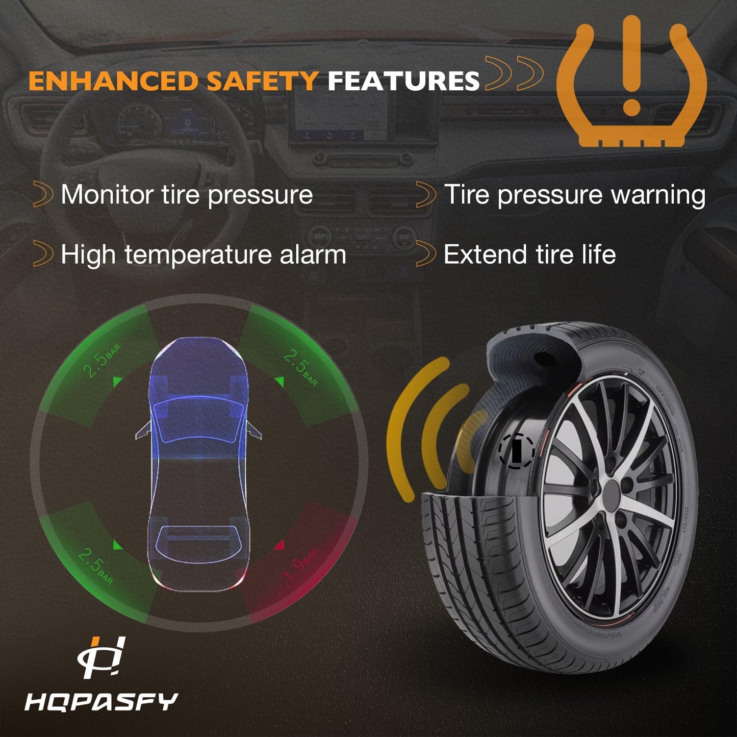 HQPASFY TPMS Sensor 315MHz Tire Pressure Monitoring Sensor Compatible with Chevy Silverado GMC Cadillac Buick Pontiac Hummer Saturn & More Replaces# 13586335, 13581558, 13598771, 13598772 4 Pack