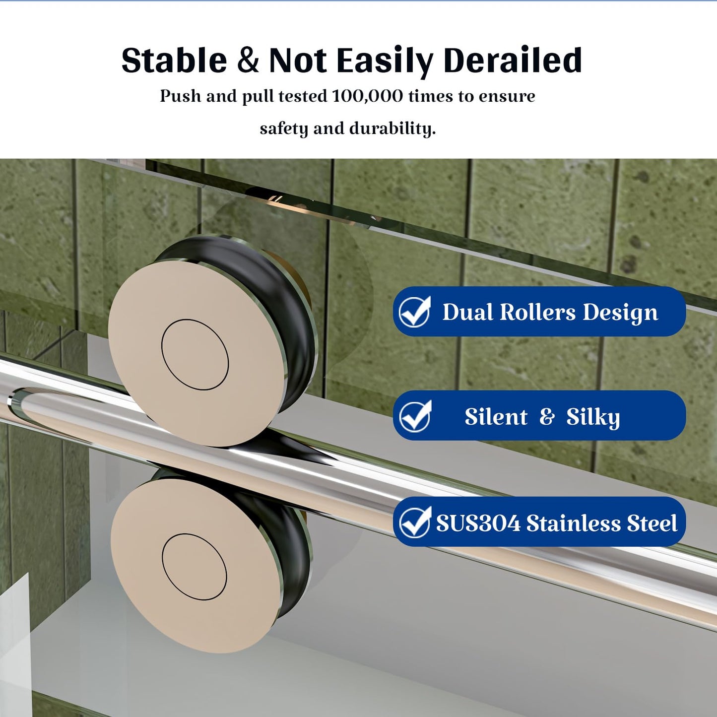 Mainzel Frameless Sliding Shower Door, 56-60" W × 76" H, Shower Glass Door, SGCC-Certified 3/8" (10 mm) Tempered Glass, Double Sided Easy Clean,Walk-in Shower Door, Minimalist Style, Silver