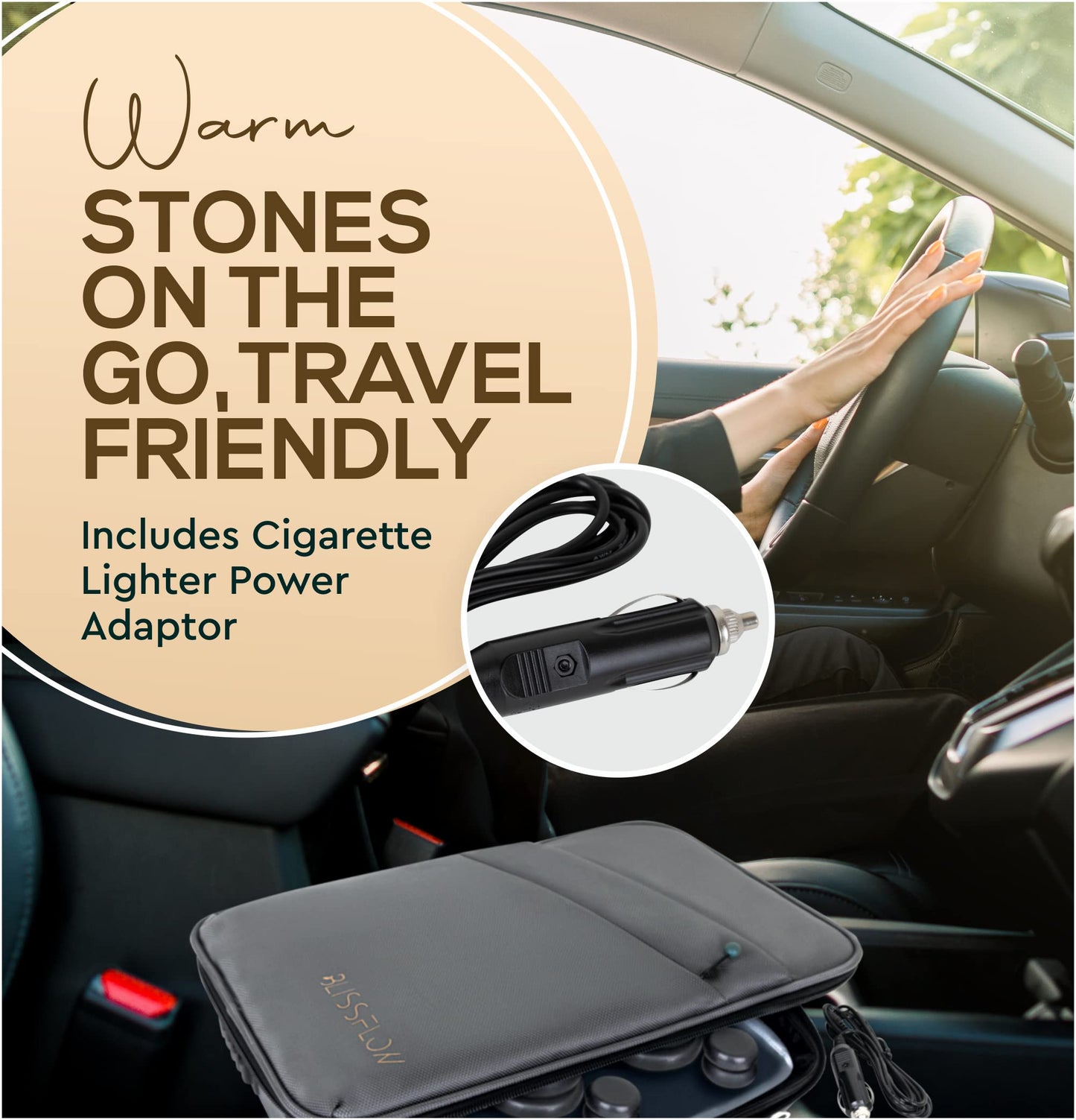 BlissFlow Hot Stones Massage Set with Warmer Kit – 12 Basalt Massage Stones – Digital Electric Stone Warmer & Portable Heater – Hot Stones for Massage in Travel Carrying Bag