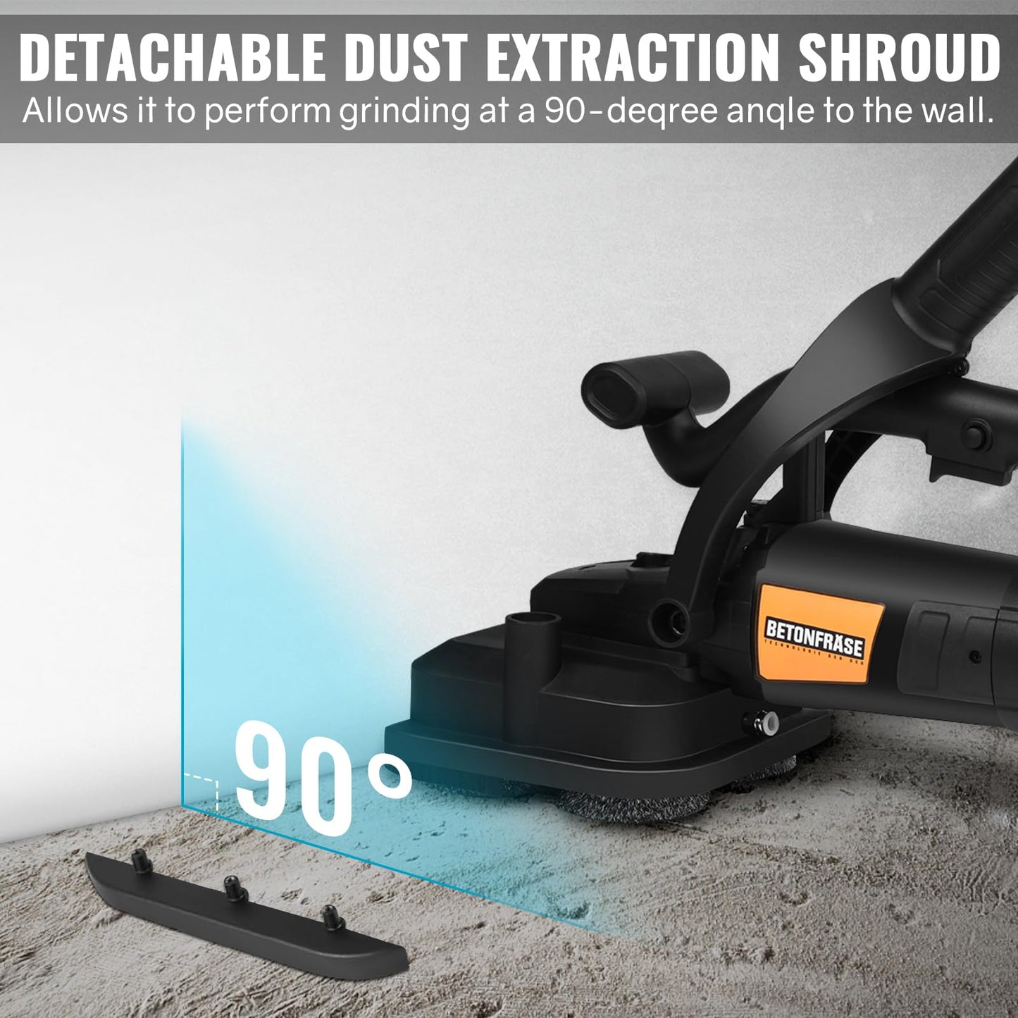4-Head Concrete Grinder Set with Long Handle & Dust Extraction Shround, 4'' 3800W 6000RPM Concrete Floor Grinder Concrete Surface Planer 6 Gears & Auxiliary Wheels for Grinding Concrete Cement Marble
