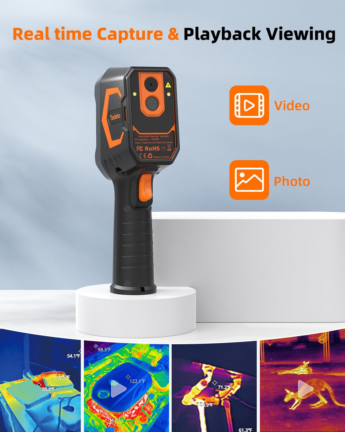Tadeto Infrared Thermal Camera, Thermal Imaging Camera with Laser Pointer, 256*192 TISR Resolution IR Camera with 320*240 LCD Screen and 9 Thermal Palettes for Electrical/AC/HVAC/Pet/Home Inspection