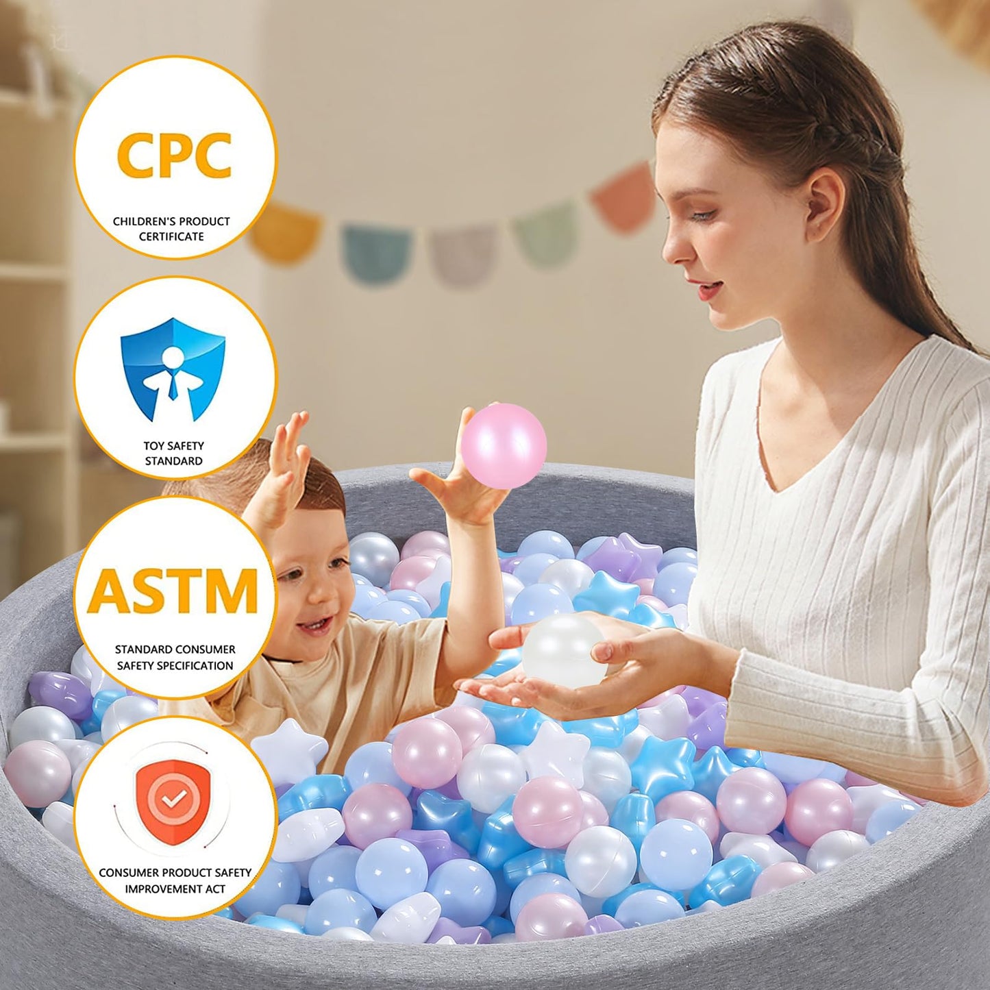 Heopeis Star Ball Pit Balls for Toddlers - 100 200 500 Pack Phthalate & BPA Free Plastic Toy Balls for Kids, Ball Pool Play Tent, Baby Kiddie Pool Water Toys, Party Decoration