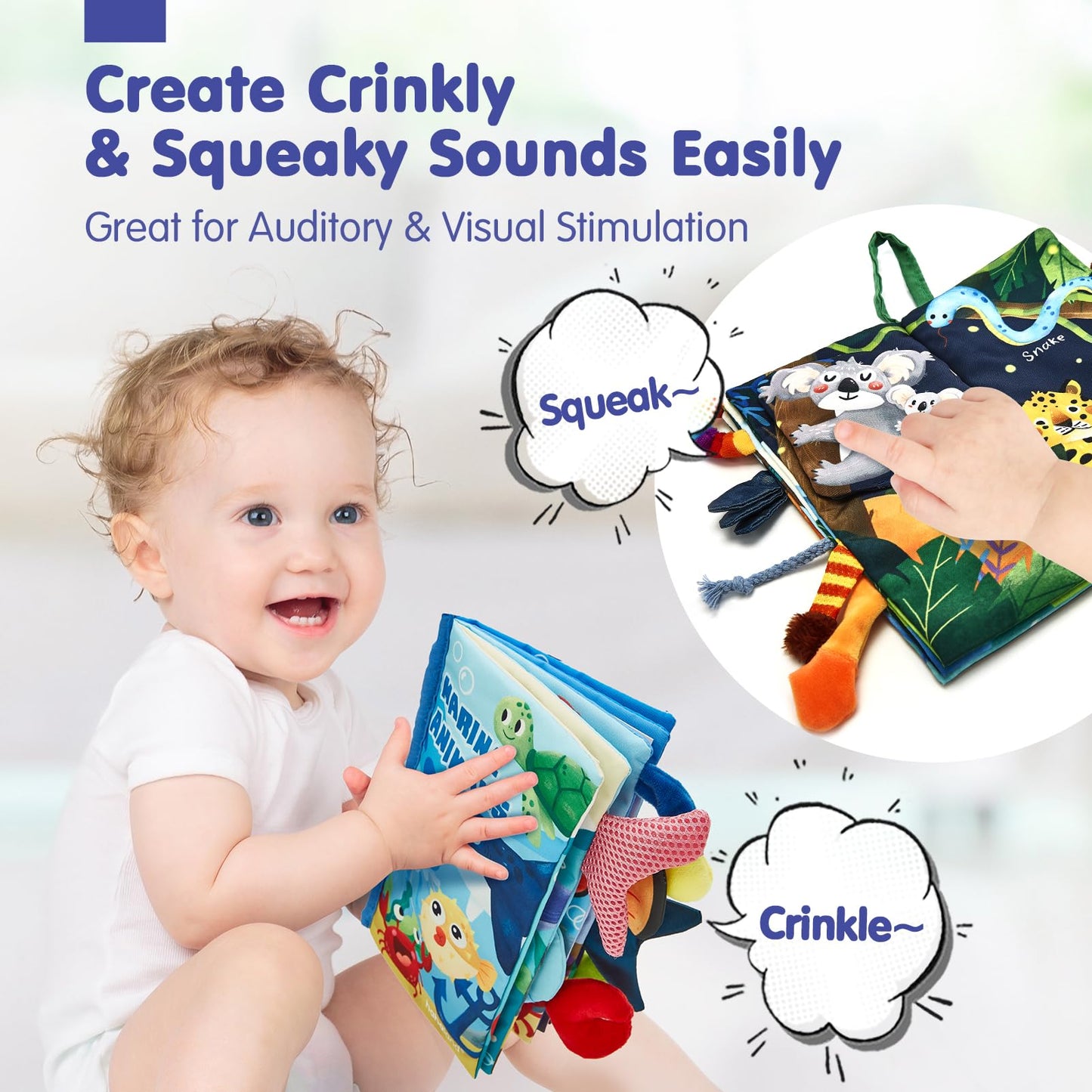 hahaland Baby Toys 0-6 Months - Crinkle Books for Babies 2-Pack, Soft Cloth Sensory Touch Feel Baby Book 6-12 Months Infant Montessori Toys 0-3 Month Newborn Baby Boys Gifts 3-6 Months Travel Toys