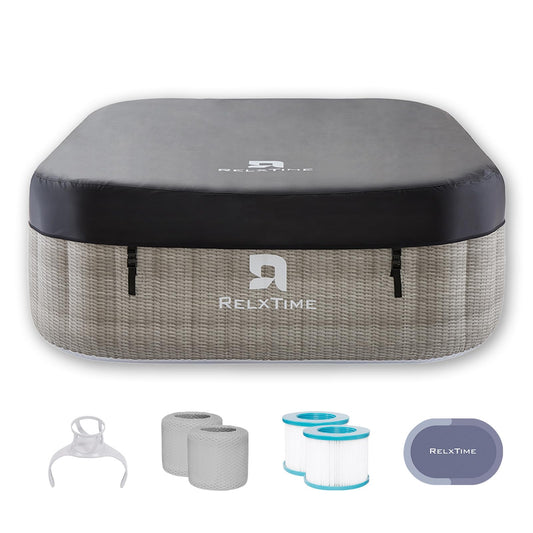 Inflatable Hot Tub Outdoor, 4-6 Person Portable Hottub Spa with 130 Air Jets, Built in Heater Pump, Blow Up Tub for Relaxation, 2 Filters, Square