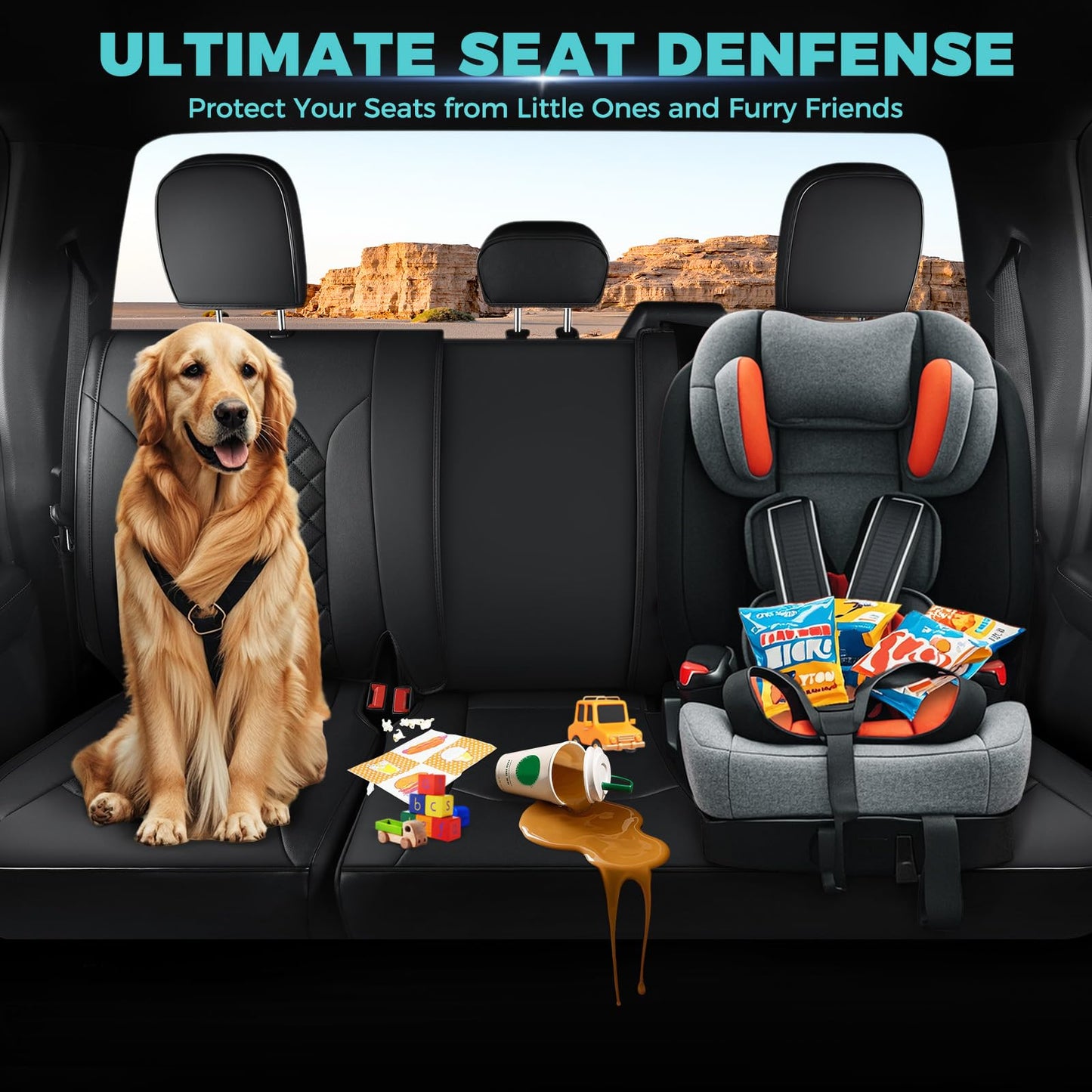 FEINEPRO F150 Seat Covers Full Set - Pickup Truck Seat Protectors for Ford 2015-2025 F150 SuperCrew & 2017-2025 F250/f350/f450 Super Duty Crew Cab, Durable Faux Leather Waterproof