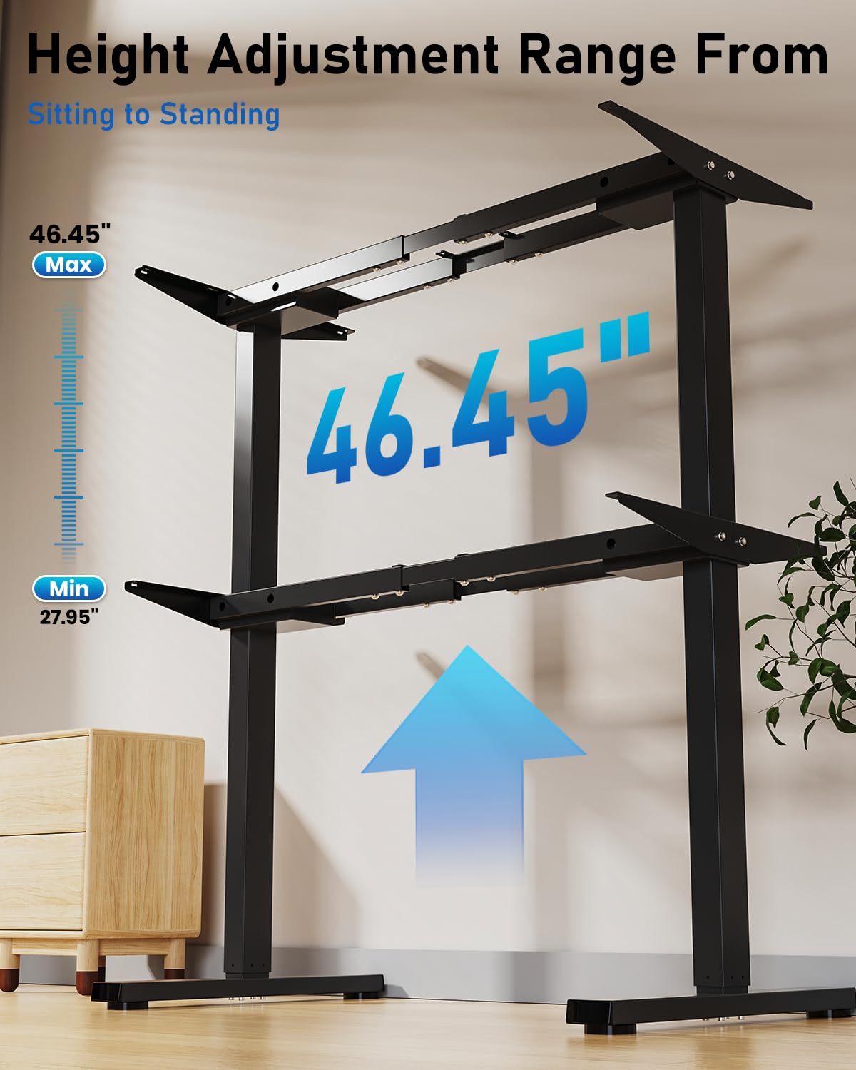 Xyndyx 264 lbs Capacity Dual Motor Electric Standing Desk Frame, Height Adjustable Sit Stand up Desk Legs for 39.4” to 74.8” Desktop, Anti-Collision Function, Cable Tray, 2 Hooks, Black Frame Only
