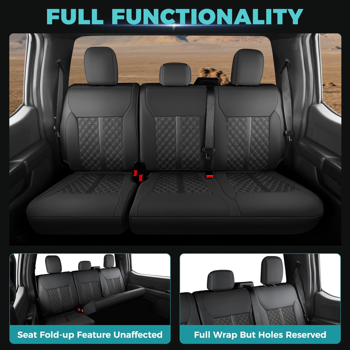 FEINEPRO Custom for Ford F150 Seat Cover 2021 2022 2023 2024 2025 - Custom-Fit Full Set Leather Truck Seat Cover for 2021-2025 F150 XL/XLT/Lariat F150 Accessories