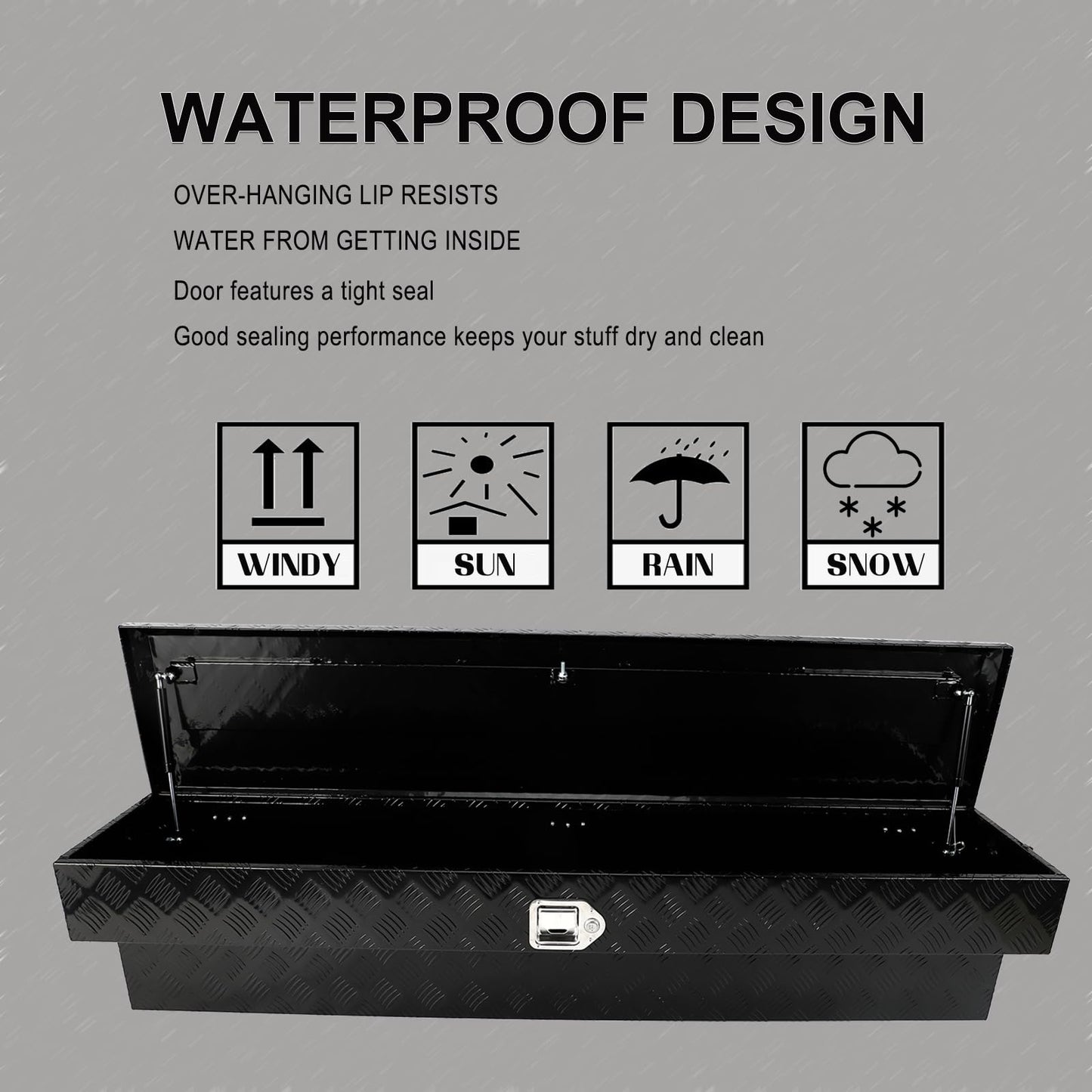 60 Inch Side Mount Truck Tool Box Aluminum Pickup Truck Bed Tool Box Trailer Storage with Lock Key 5 Bar Tread 60" x 8" x 14" Black