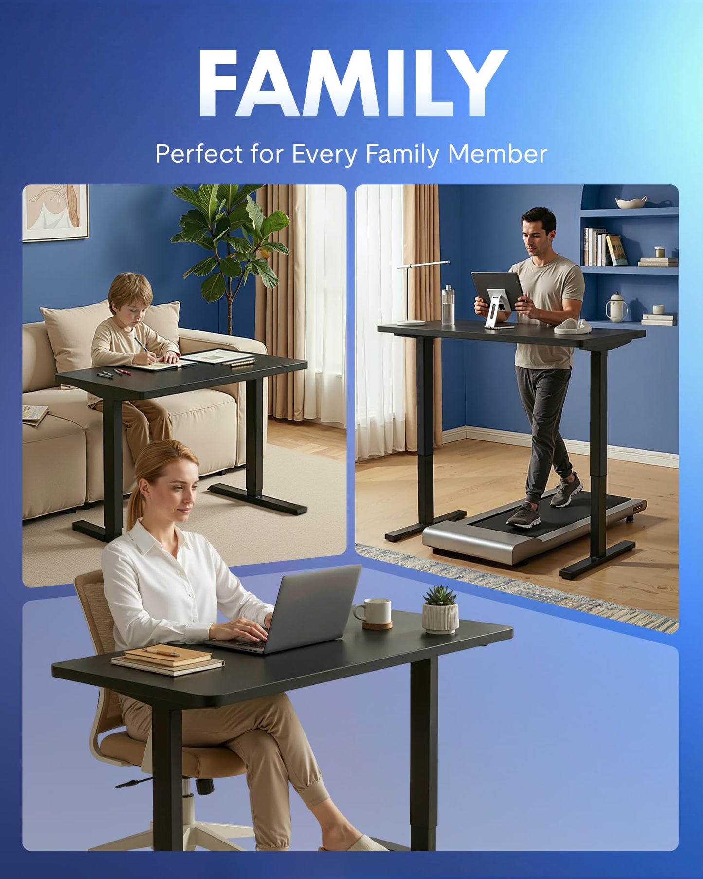 FLEXISPOT EN1 One-Piece Standing Desk, 48"x24" Seamless Desktop Electric Height Adjustable for Home Office, Study Rooms & Multi-Device Workstations, Black