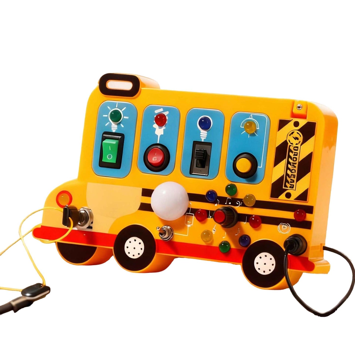 Montessori Board Sensory Toys for Children with LED Light switches, School Bus Shape，Baby fidgeting Board Travel Toys for More Than 18 Months, 18M+Boys and Girls Toddler Toys Gifts,Switch Toy