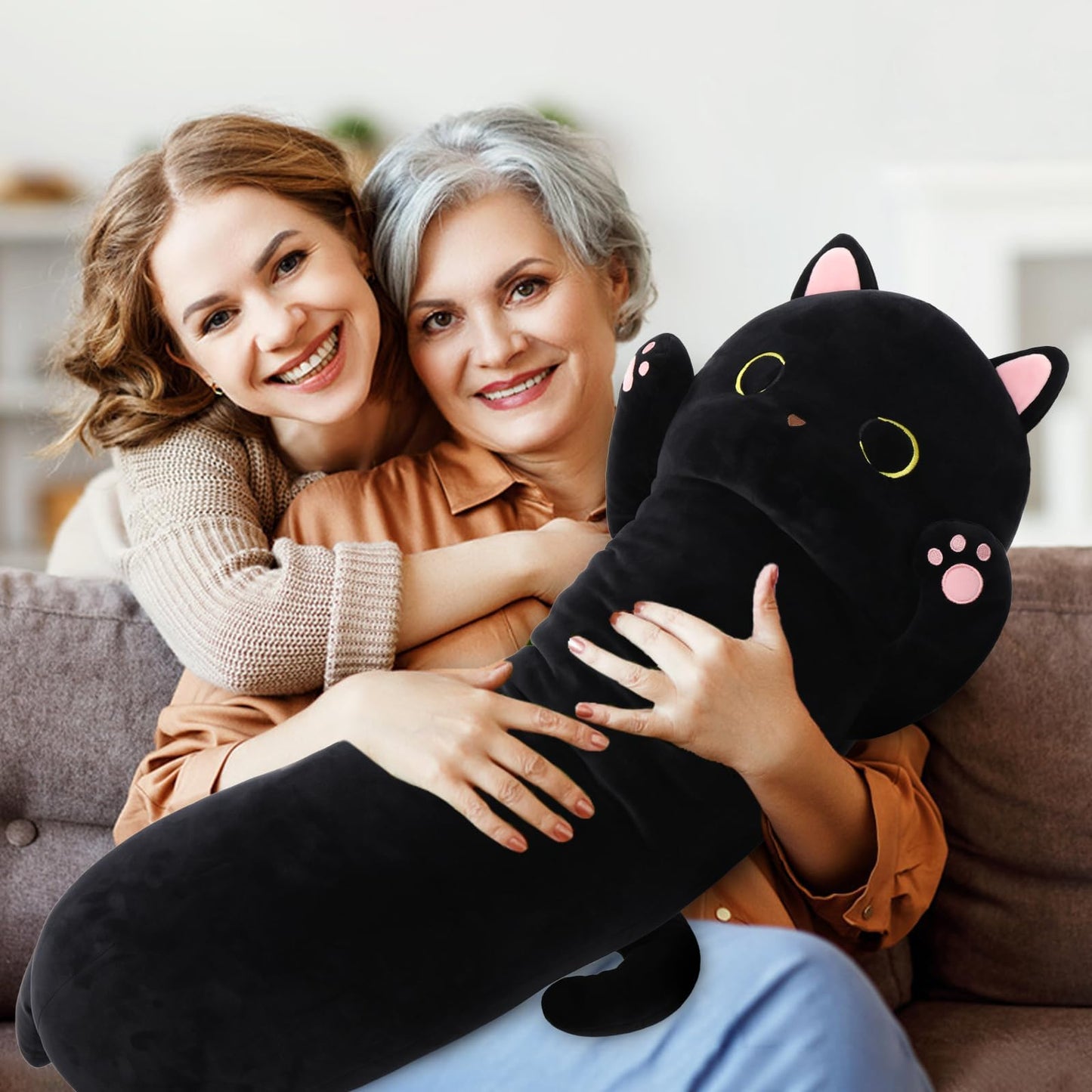 MaoGoLan Long Cat Body Pillow for Kids, 44'' Big Kitten Plush for Adults, Big Black Cat Stuffed Animal for Girl, Large Kitten Plush Throw Pillow for Mother's Day Birthday Gift, Baby Shower Party Decor