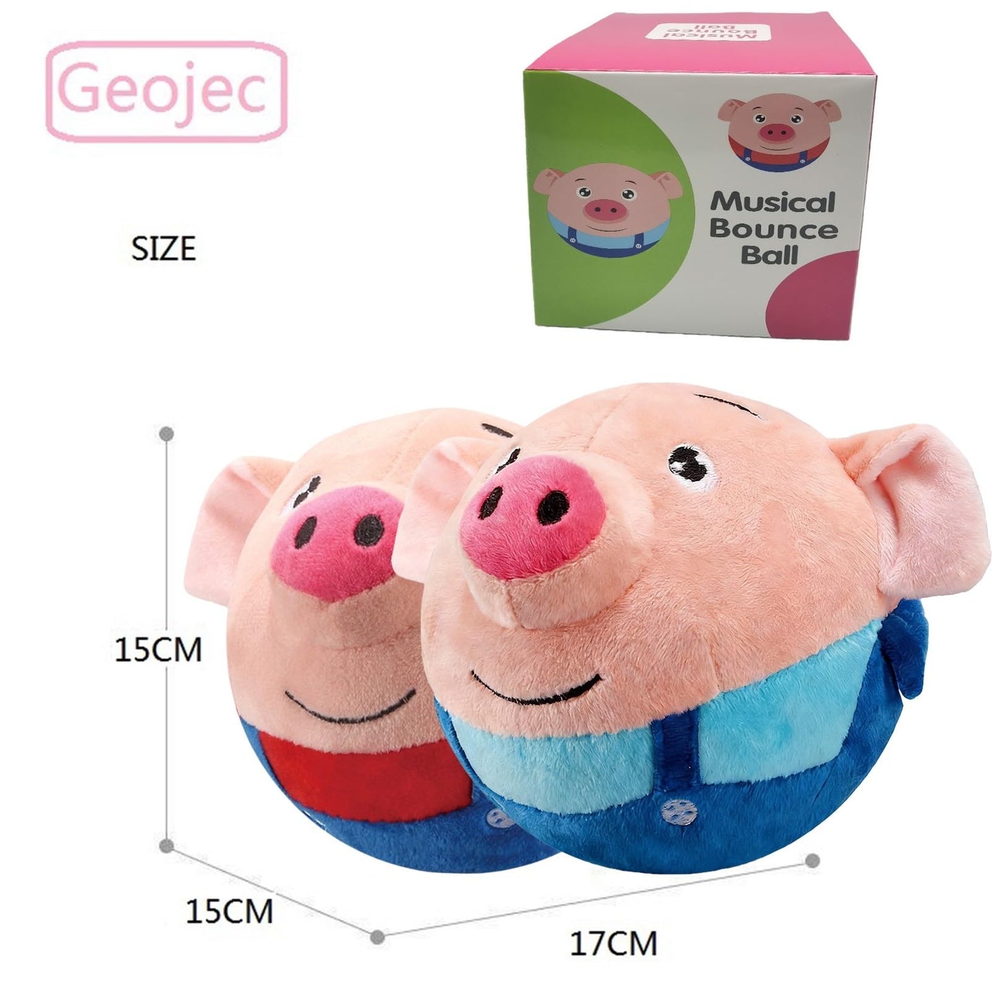 【2PCS】Interactive Dog Toys,Active Moving Pet Plush Toy with Recording & Music Modes,Jumping Squeaky Song shaking Interactive Dog Ball,Dog Toys to Keep Them Busy,Replaceable Coat (Blue Pig + Red Pig)