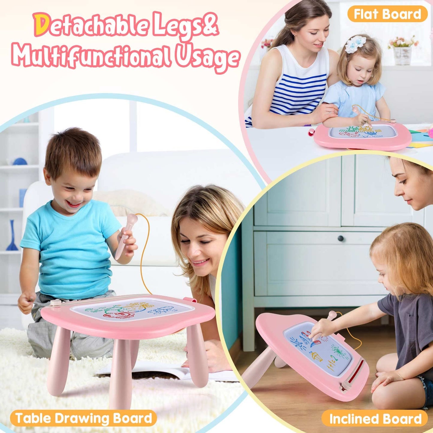 Smasiagon Magnetic Drawing Board for Kids, Toddler Toys for 1-2 Year Old Girl, Portable Doodle Board Pad Learning and Educational Toys for Ages 1 2 3 Year Old Baby Girl Birthday Gift（Pink）