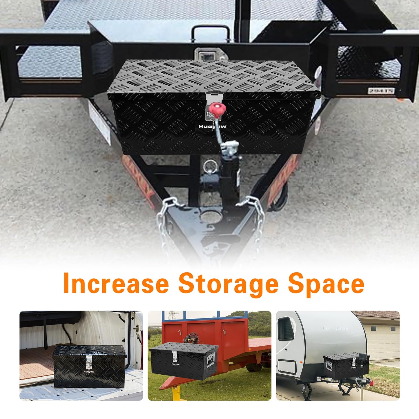 Aluminum Truck Tool Box, Heavy Duty Waterproof Truck Storage Organizer, Pickup Truck Bed RV Trailer with Side Handle, Lock and Keys (Black, 20-INCH)