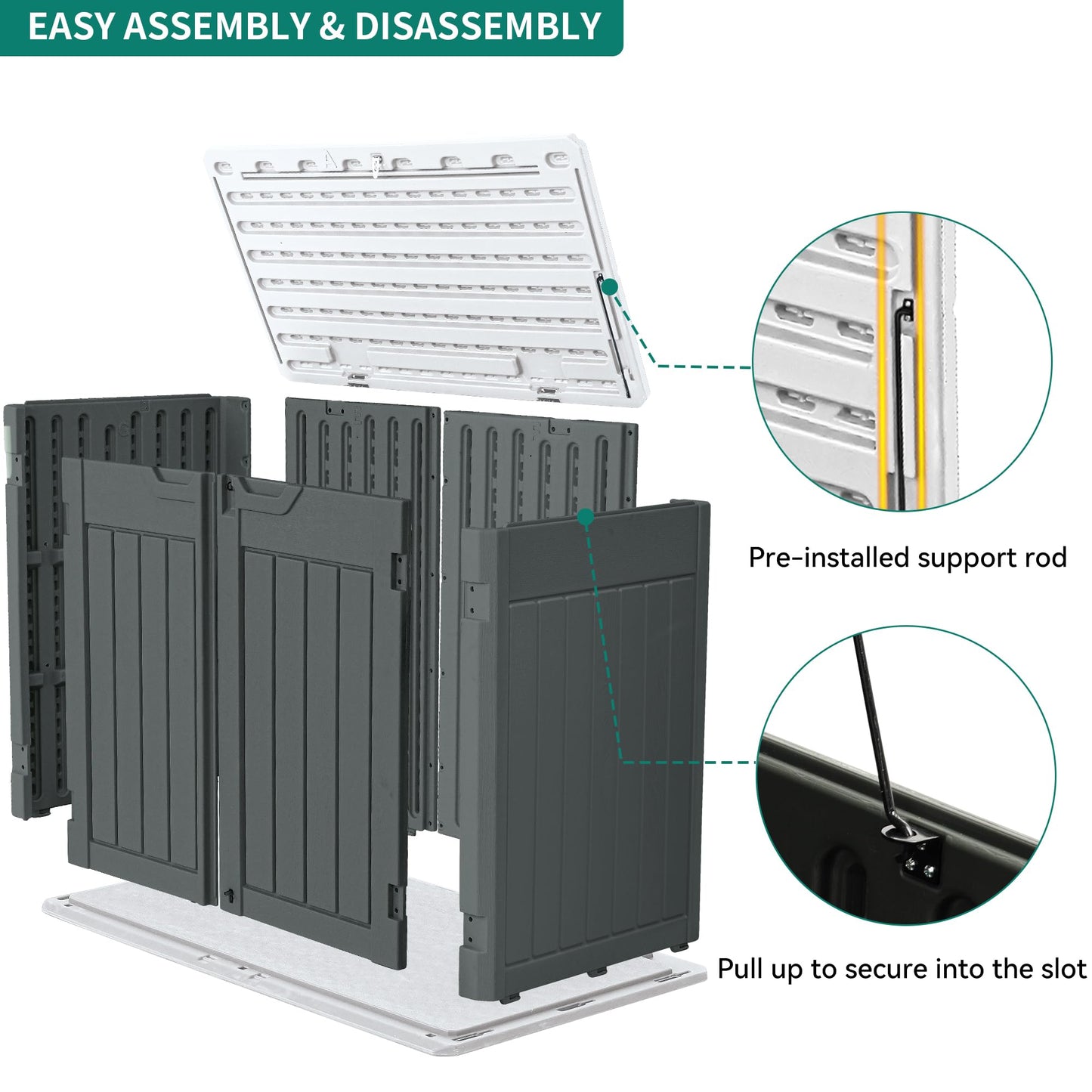 YITAHOME Extra Large Outdoor Horizontal Storage Shed, 4.5x4ft Resin Tool Sheds w/o Shelf, Easy to Assemble Waterproof Storage for Trash Cans, Garden Tools, Lawn Mower, Lockable, Dark Gray