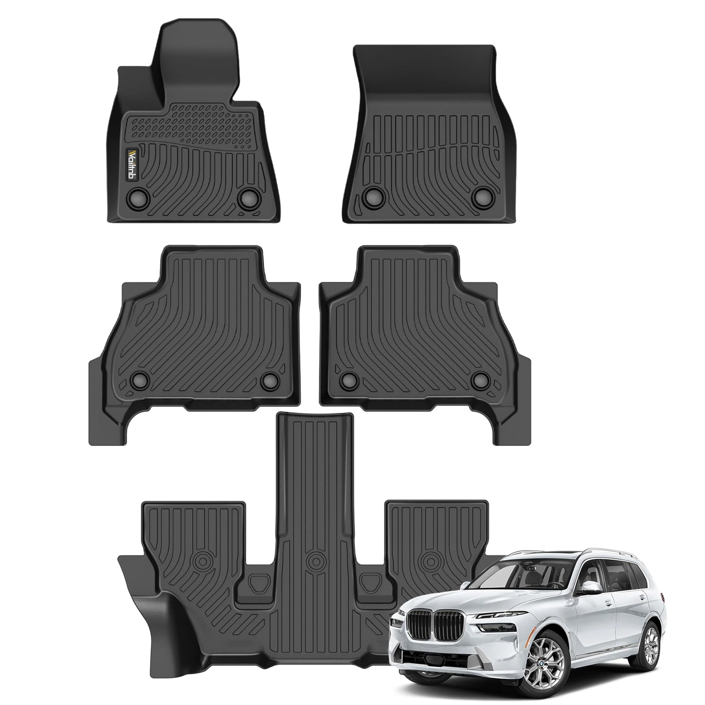 Wailtnb-All Weather Floor Mats for BMW X7 2019-2025 2026 (Only for 6 Passenger) Custom Fit BMW X7 40i, M50i, M60i Waterproof Durable Easy to Clean fit for 2019-2025 Accessories Black