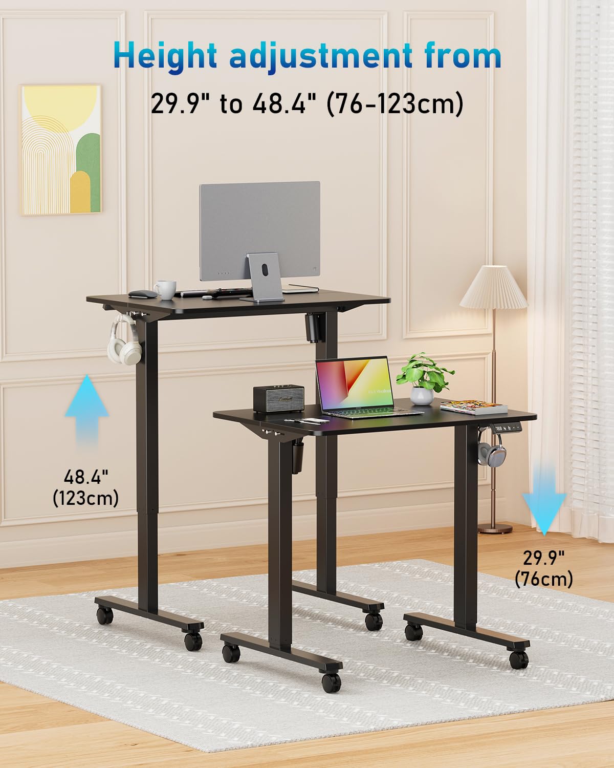 Xyndyx Small Height Adjustable Electric Standing Desk, 31.5" x 23.6" Sit Stand up Desk with Splice Board, Ergonomic Rising Computer Home Office Desk Table with Memory Preset, Black Frame/Black Top