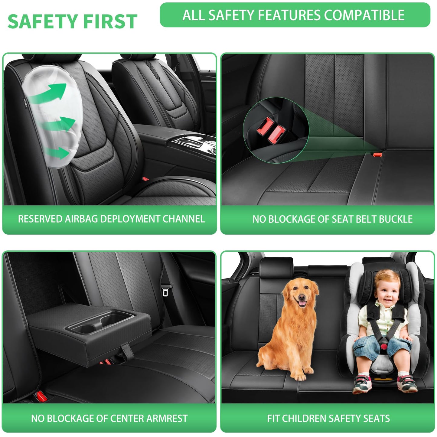 FQFZYMX Fit Escape Car Seat Covers for Ford Escape 2001-2024 2025 2026 -Upgraded Premium Waterproof & Breathable Leather,Airbag Compatible,All-Weather Seat Cushion Protector,Full Set,Black