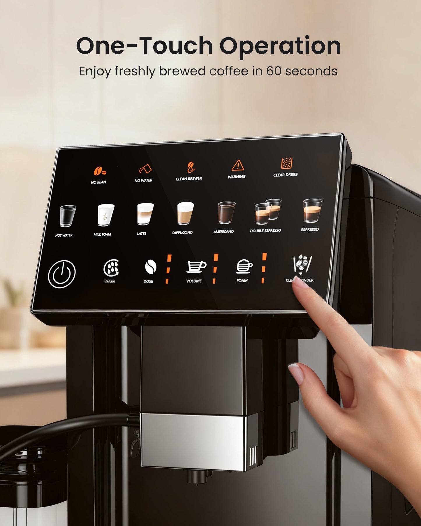ICEVIVAL Fully Automatic Coffee Machine, 20 Bar Coffee Maker with Grinder, Automatic Espresso Machine with 15 Grinding Levels, Touch Control for Cappuccino & Latte, Auto Self-Cleaning