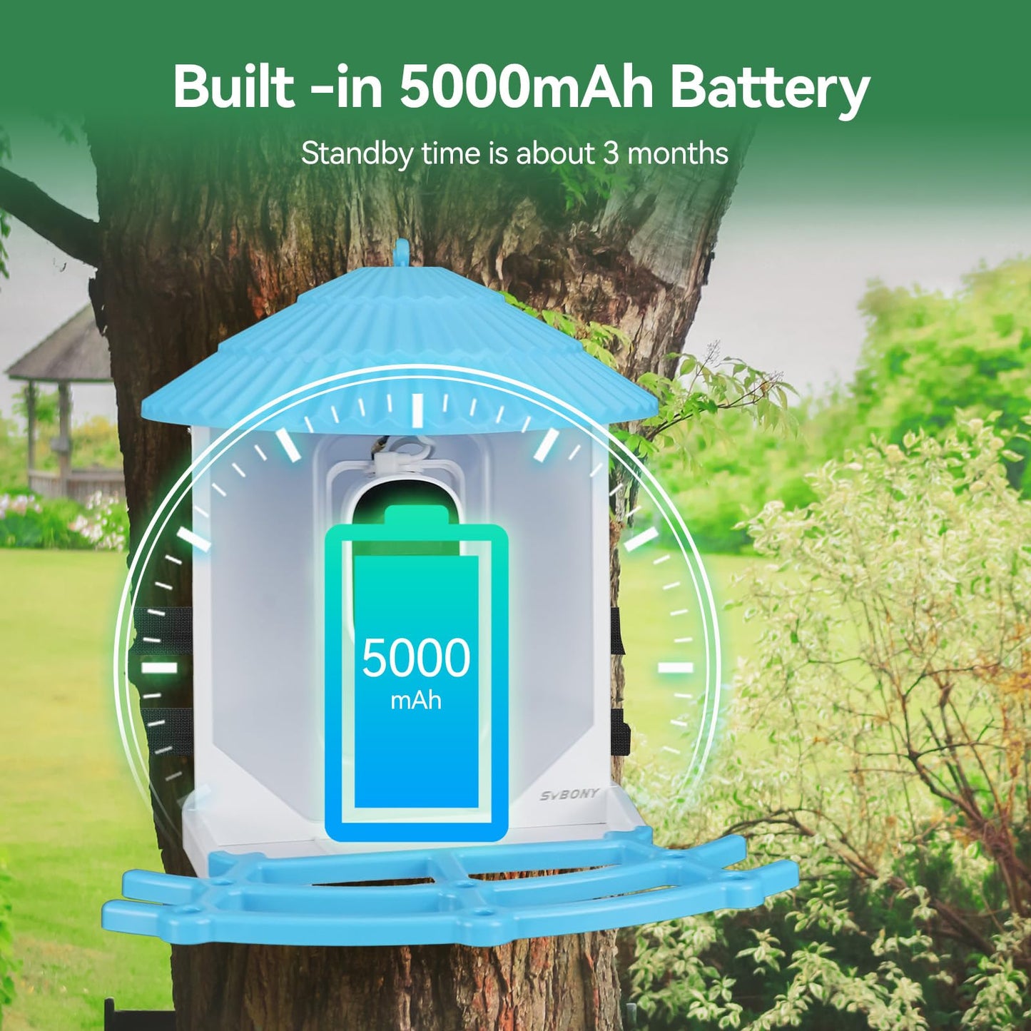 SVBONY SC101 Smart Bird Feeder with HD Camera, AI Bird Identification,High Resolution, Live Stream via WiFi, Auto Capture Videos,Weatherproof, Outdoor Backyard Feeder