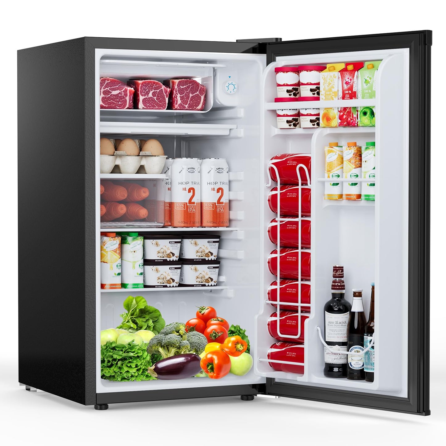 COWSAR 3.2 Cu.Ft Dorm Fridge with Freezer, Single Reversible Door Compact Refrigerator, Adjustable Thermostat, 2 Removable Shelves, Commercial Drink Fridge for Bedroom, Office, Kitchen, Dorm, Black