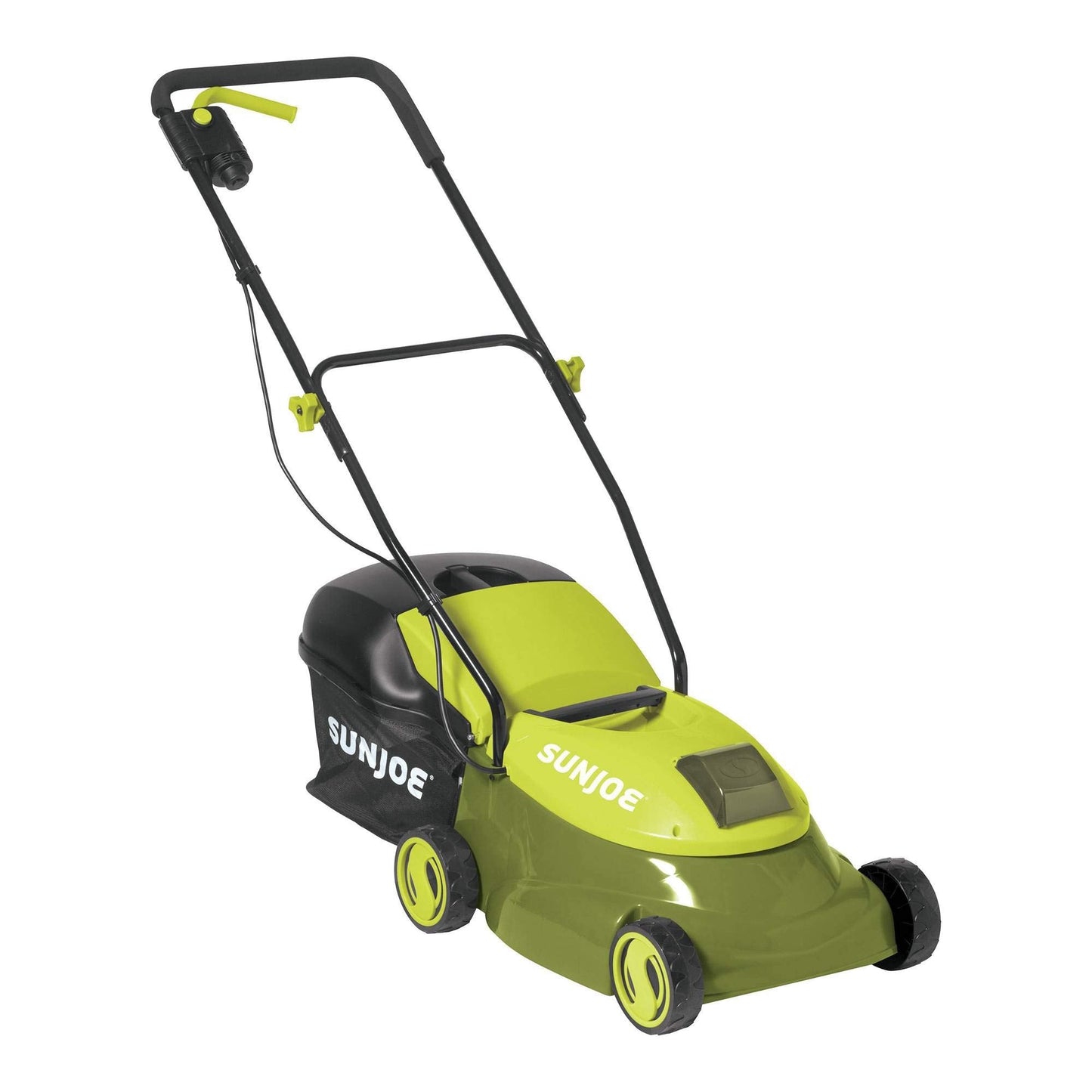 Sun Joe MJ401C 14-Inch 28-Volt Cordless Push Lawn Mower, w/10.6-Gallon Collection Bag, 3-Position Height Adjustment, Safety Key, 14 inches, Green
