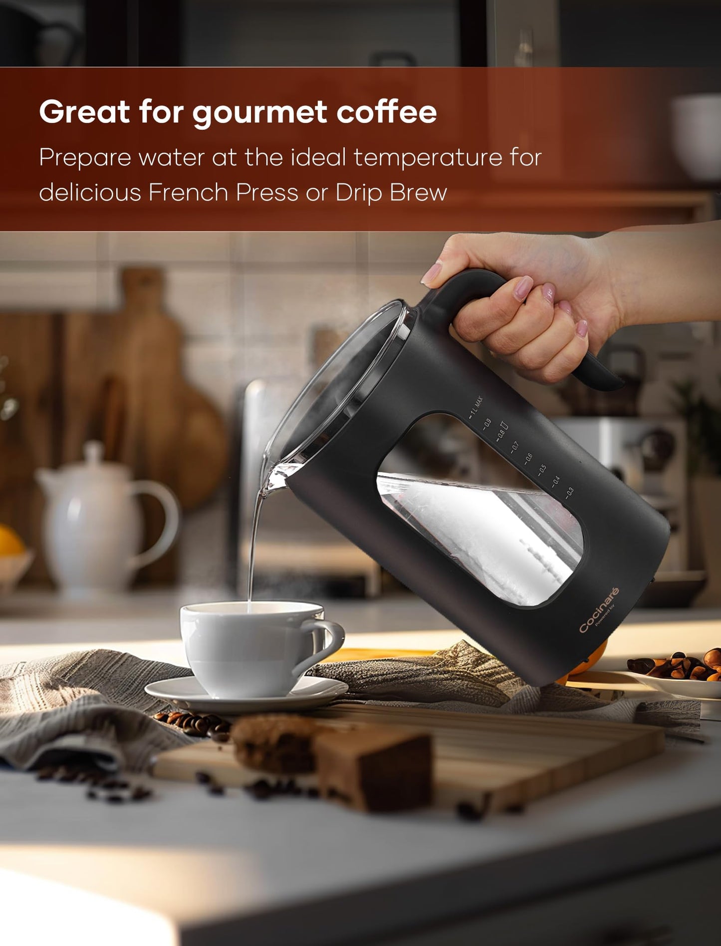 Electric Tea Kettle, INTASTING Glass Electric Kettle with tea Infuser and Precise knob temperature control, 1200W Fast Heating, BPA-Free, Easy to Clean, for Tea and coffee, 1 Liter (Dark Gray)