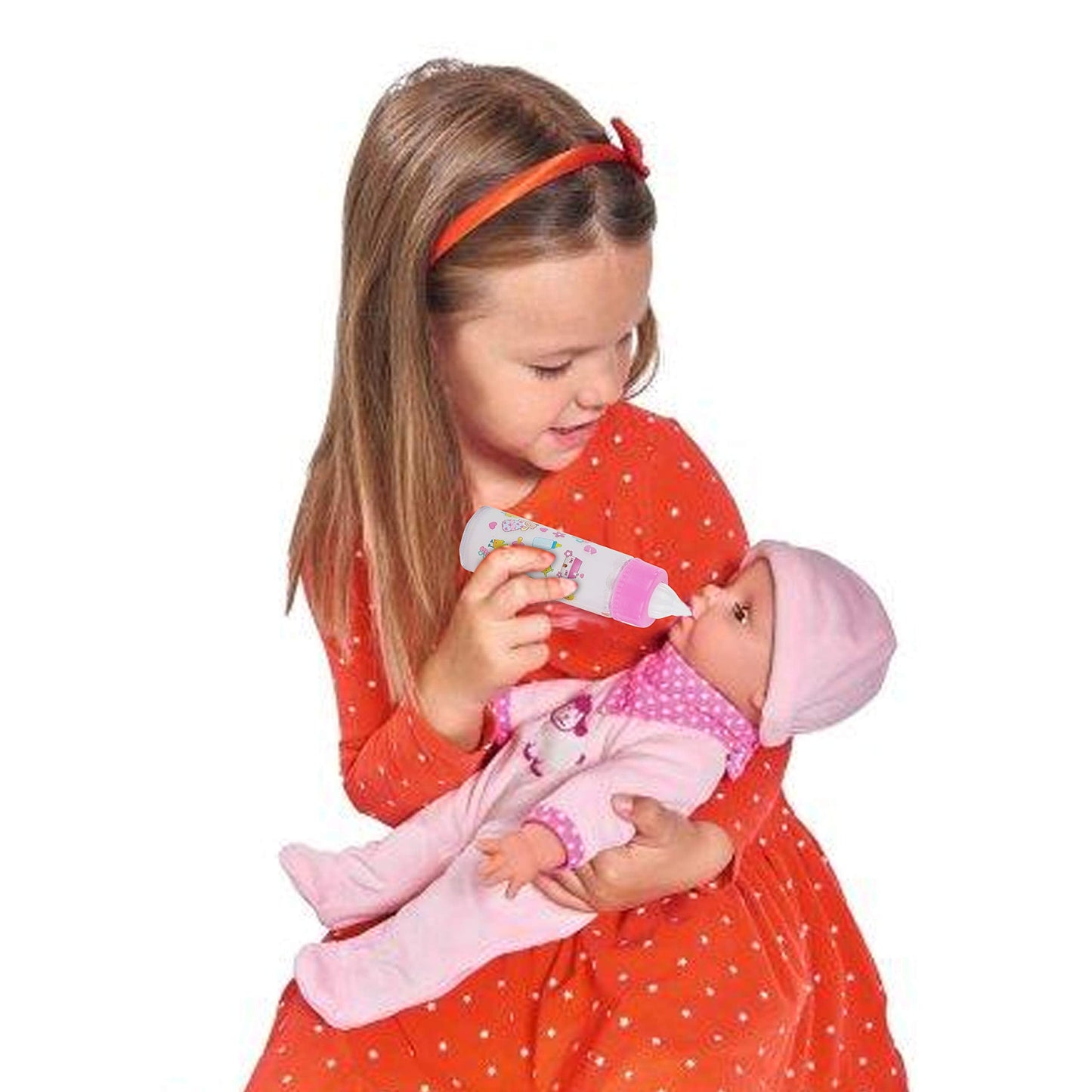 fash n kolor® My Sweet Baby Disappearing Doll Feeding Set, Baby Care 6 Piece Doll Feeding Set - for Toy Stroller | 2 Milk & Juice Bottles with 2 Toy Pacifier for Baby Dolls Set - Kids Gift Set