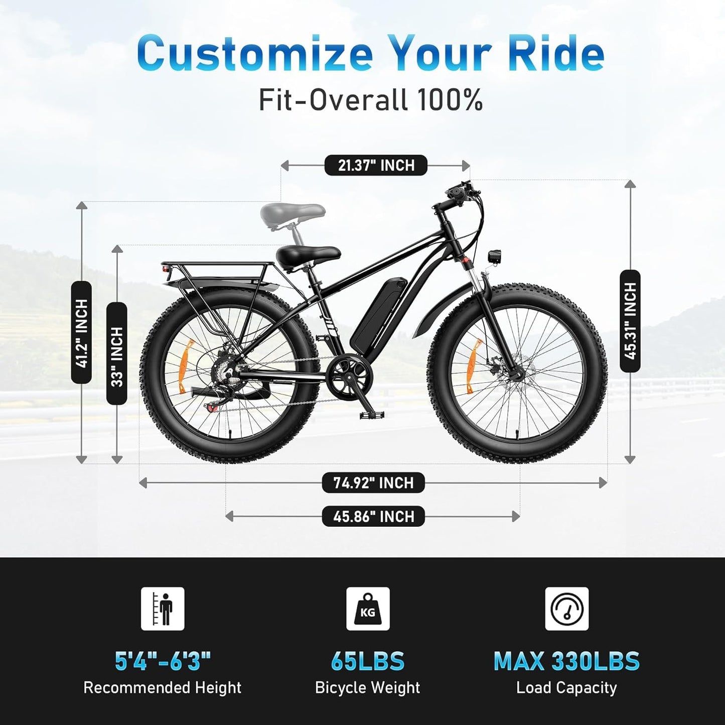 SUNTIBYE EB26 Peak 1500W Electric Bike for Adults with 26" Fat Tire and Removable 48V15AH Battery Electric Bicycles Mountain Dirt eBikes 28mph 60 Miles 7 Speed Gears E-Bike for Off-Road Commute,Blue