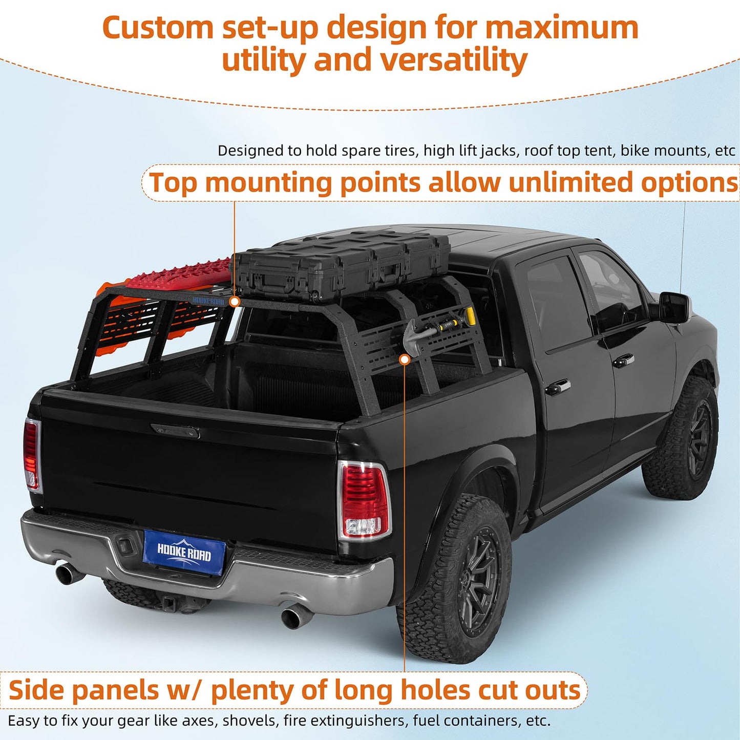 Hooke Road Overland Truck Bed Rack for Ford F-150 & Raptor, Toyota Tundra, Tacoma 6' Bed, Silverado 1500 & Sierra 1500, Ram 1500-19" High 55" Length for Full-Size Trucks