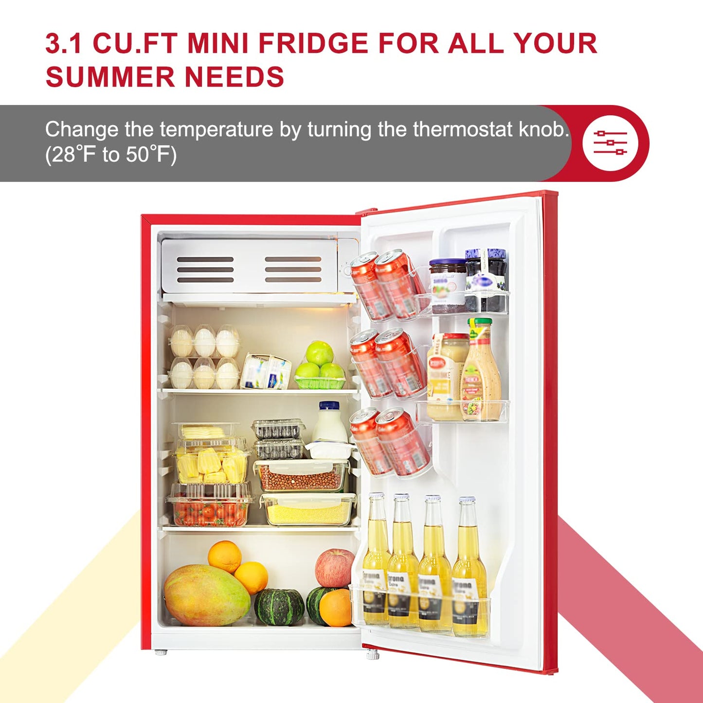 Frestec 3.1 CU' Mini Refrigerator, Compact Refrigerator, Small Refrigerator with Freezer, Red (FR 310 RED)