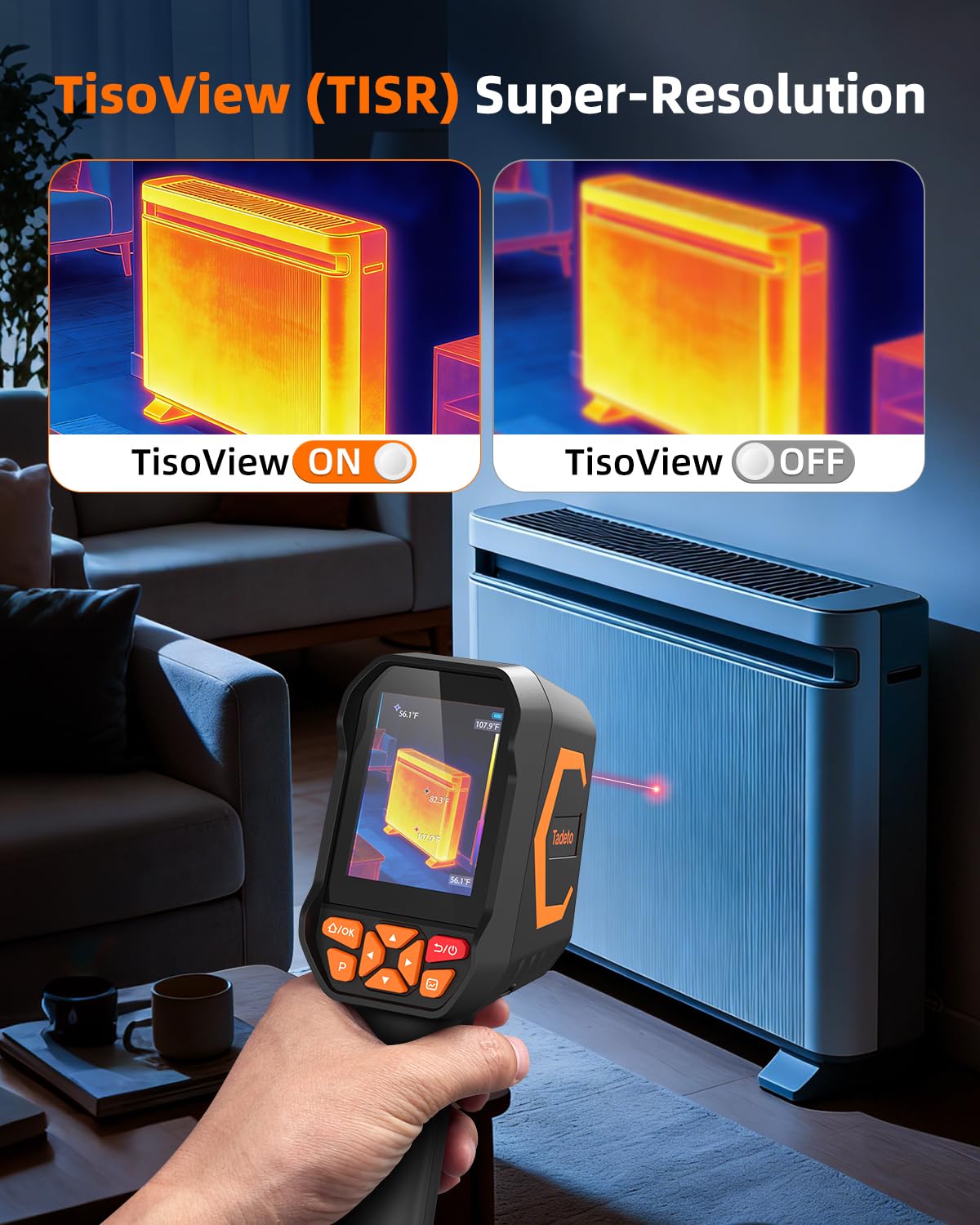 Tadeto Infrared Thermal Camera, Thermal Imaging Camera with Laser Pointer, 256*192 TISR Resolution IR Camera with 320*240 LCD Screen and 9 Thermal Palettes for Electrical/AC/HVAC/Pet/Home Inspection
