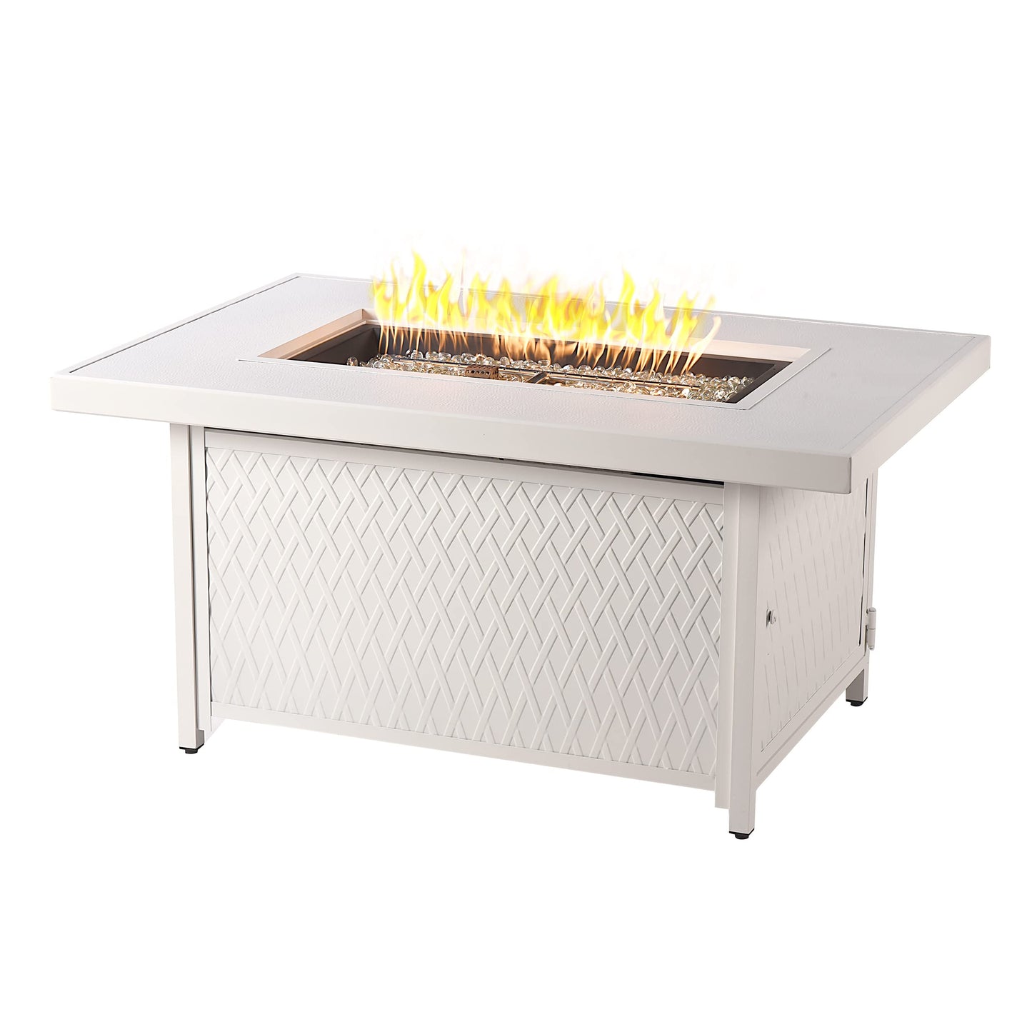 Oakland Living Rectangular 48 in. x 36 in. Aluminum Propane Fire Pit Table, Glass Beads, Two Covers, Lid, 57,000 BTUs in White Finish