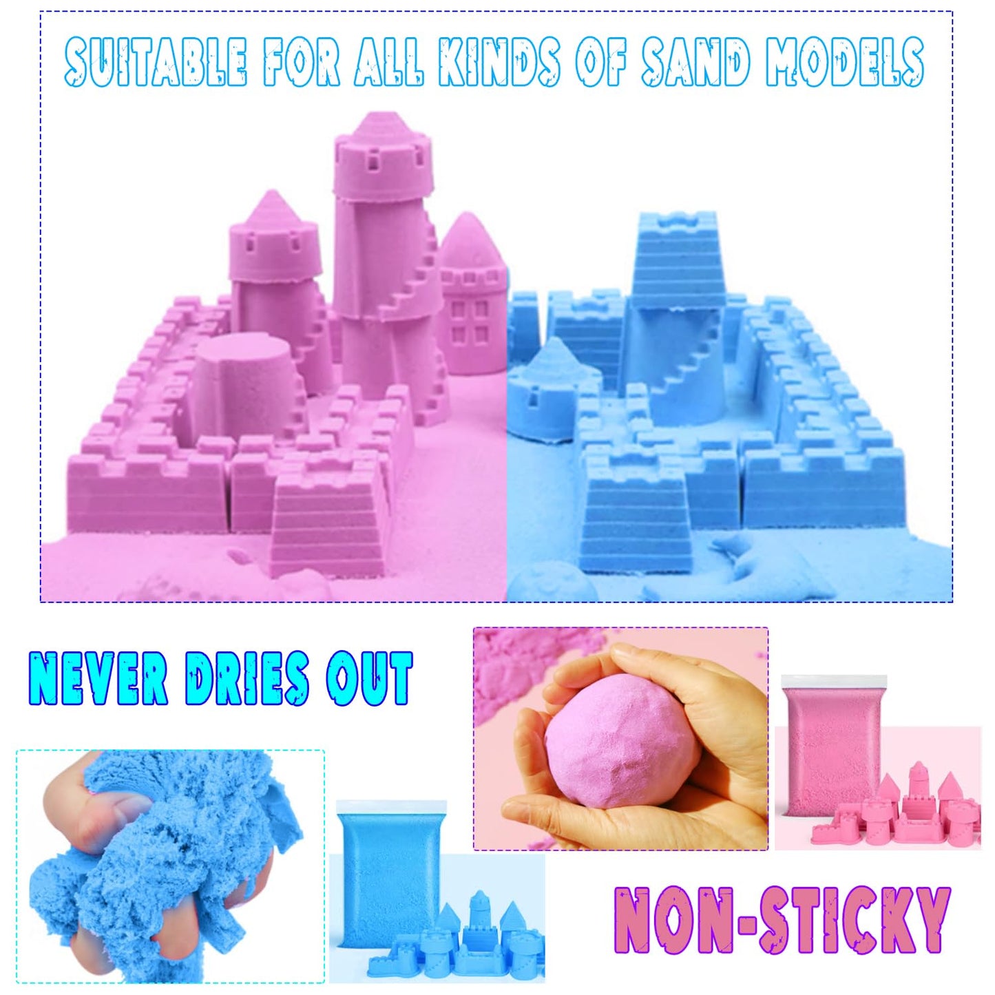 Mermaid Sensory Bin,Play Sand Art Kinetic Sand Play set Fine Motor Skills Montessori Sand Toys with 2.2 lbs Sand & Castle Molds & Sand Shovel Tools,Ocean Theme Educational Toys for aged 3-8 Girls