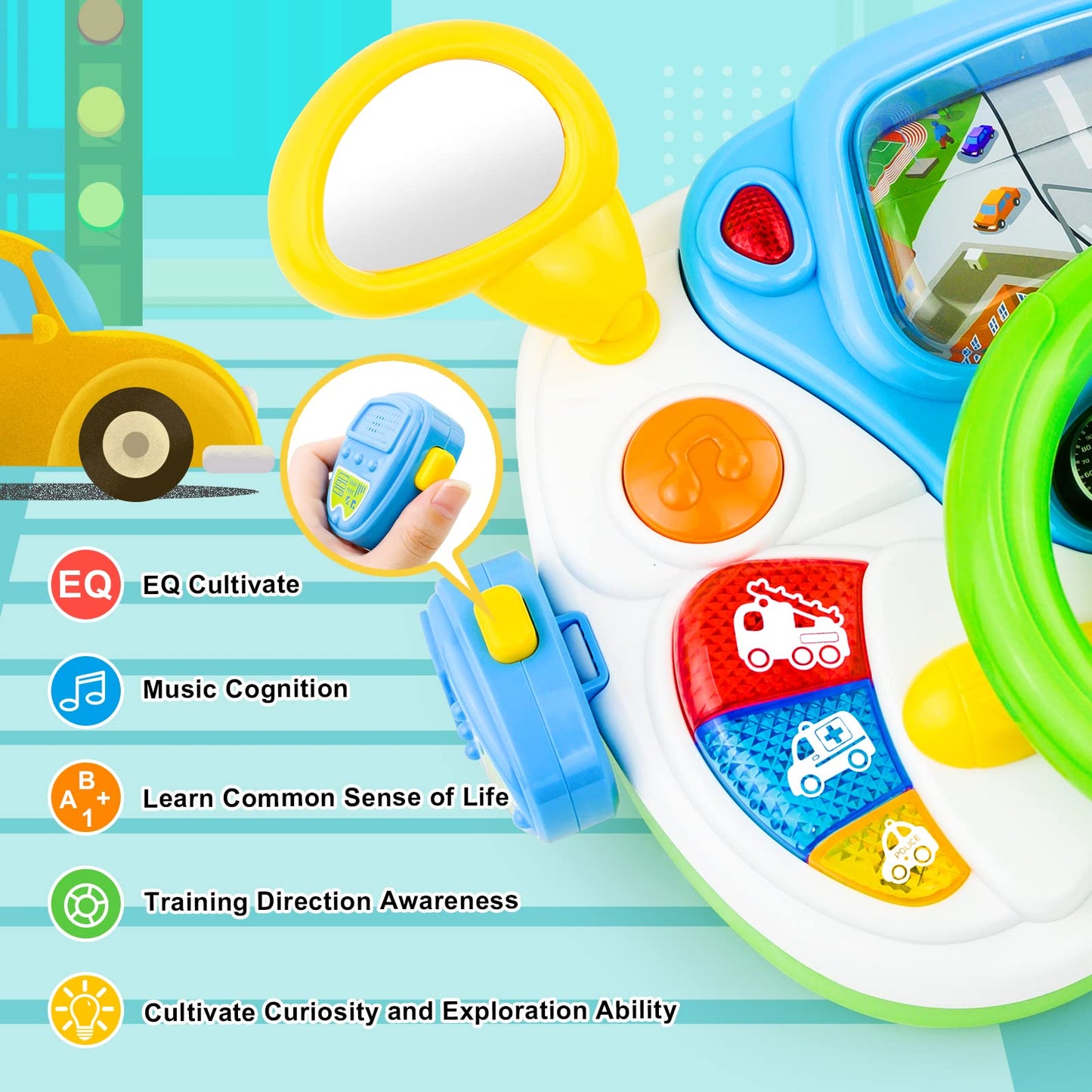 24 Keys Black Piano Toy and Steering Wheel Toy for Baby