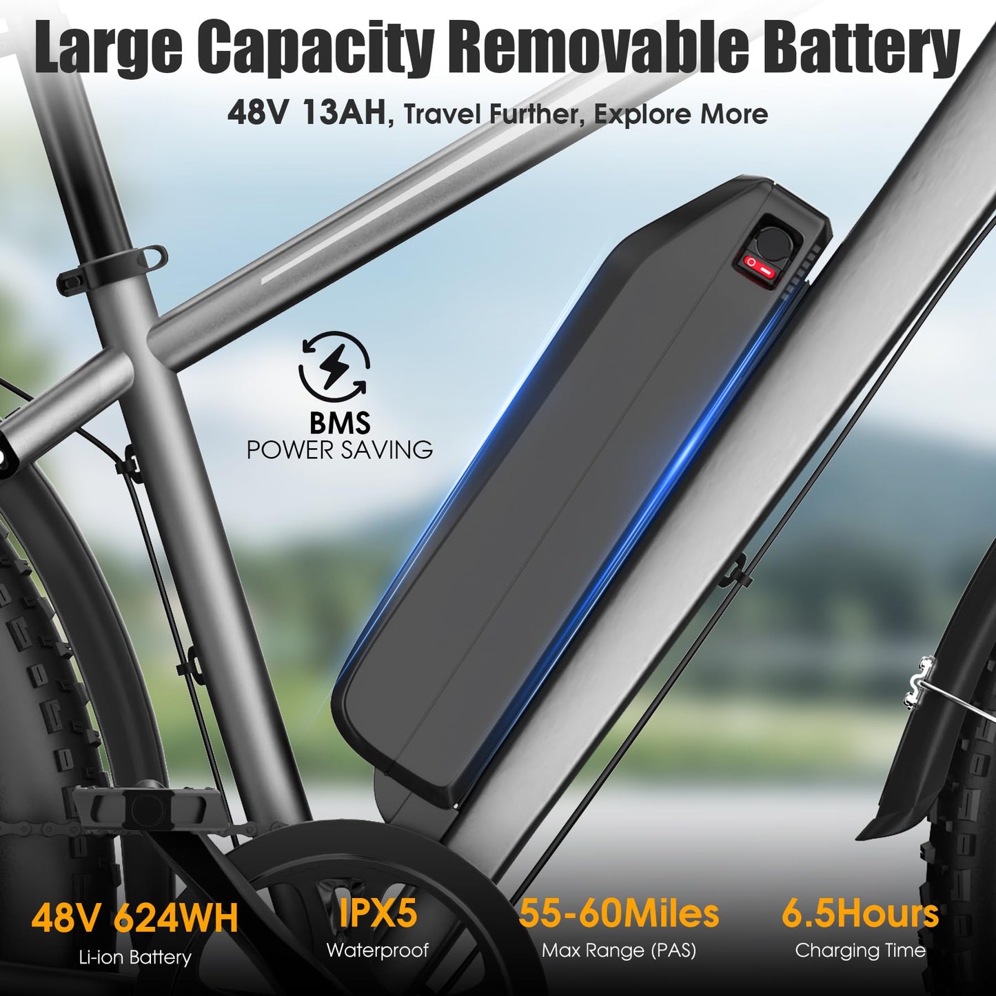 Loeook Electric Bike for Adults, 1000W Peak 25MPH 60Miles Ebike,48V 13AH Battery Electric Mountain Bike, 26" x 4'' Fat Tire Electric Bicycle with Rear Rack, Fenders, 7 Speed, UL 2849 Certified