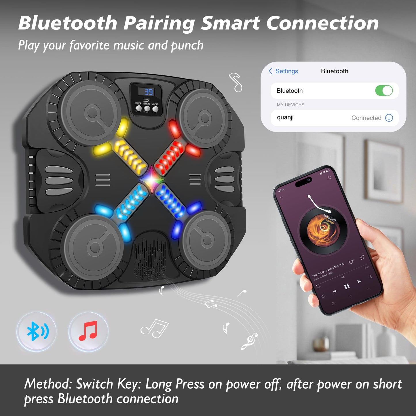 Music Boxing Machine Sport Toys for Kids,Wall Mounted Bluetooth Smart Punching Target,Training Pad Toy with Boxing Glove,Ideas Toys for Boys Girls Kids 3 4 5 6 7 8 9 10 11 12+ Years Old (Black)