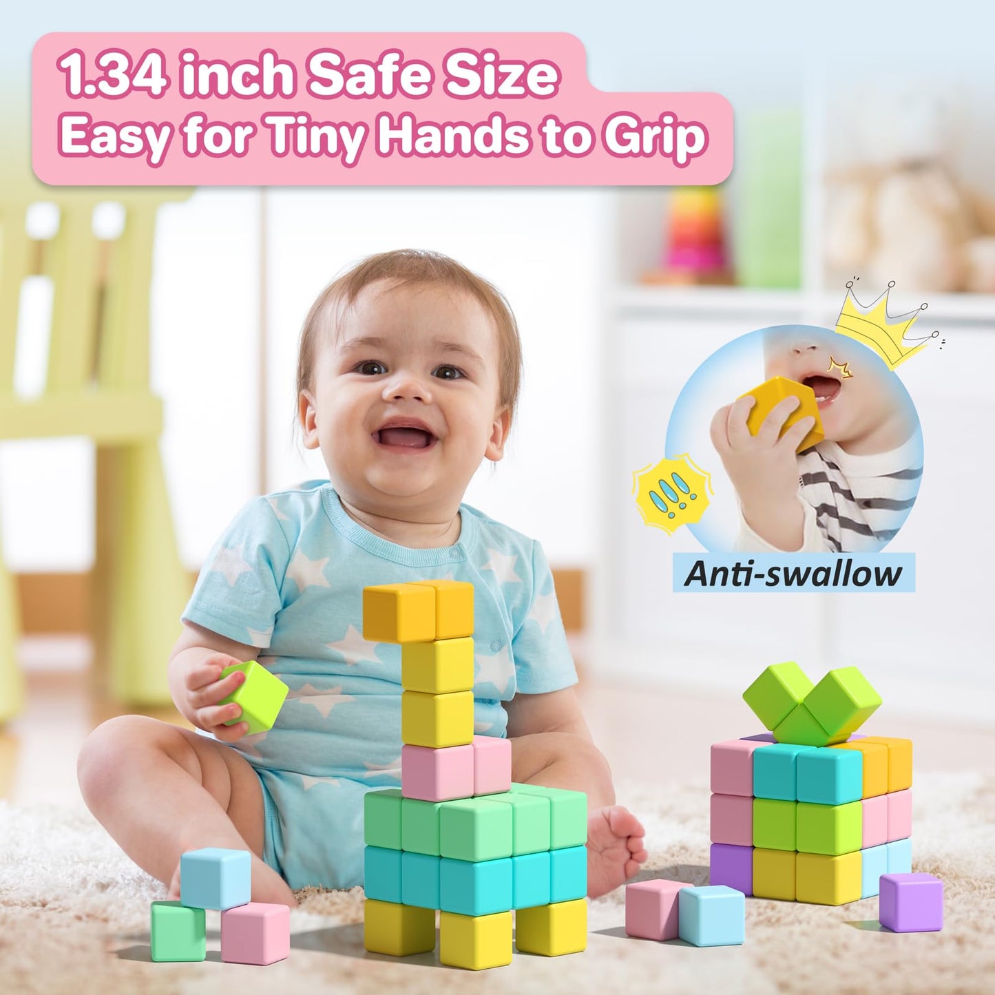 Asago Magnetic Blocks for Toddlers 1-3, 56PCS 1.34in Large Macaron Magnet Building Cubes for Kids, Stem Preschool Stack Construction Educational Toys for 3-5 Years Old Boys Girls