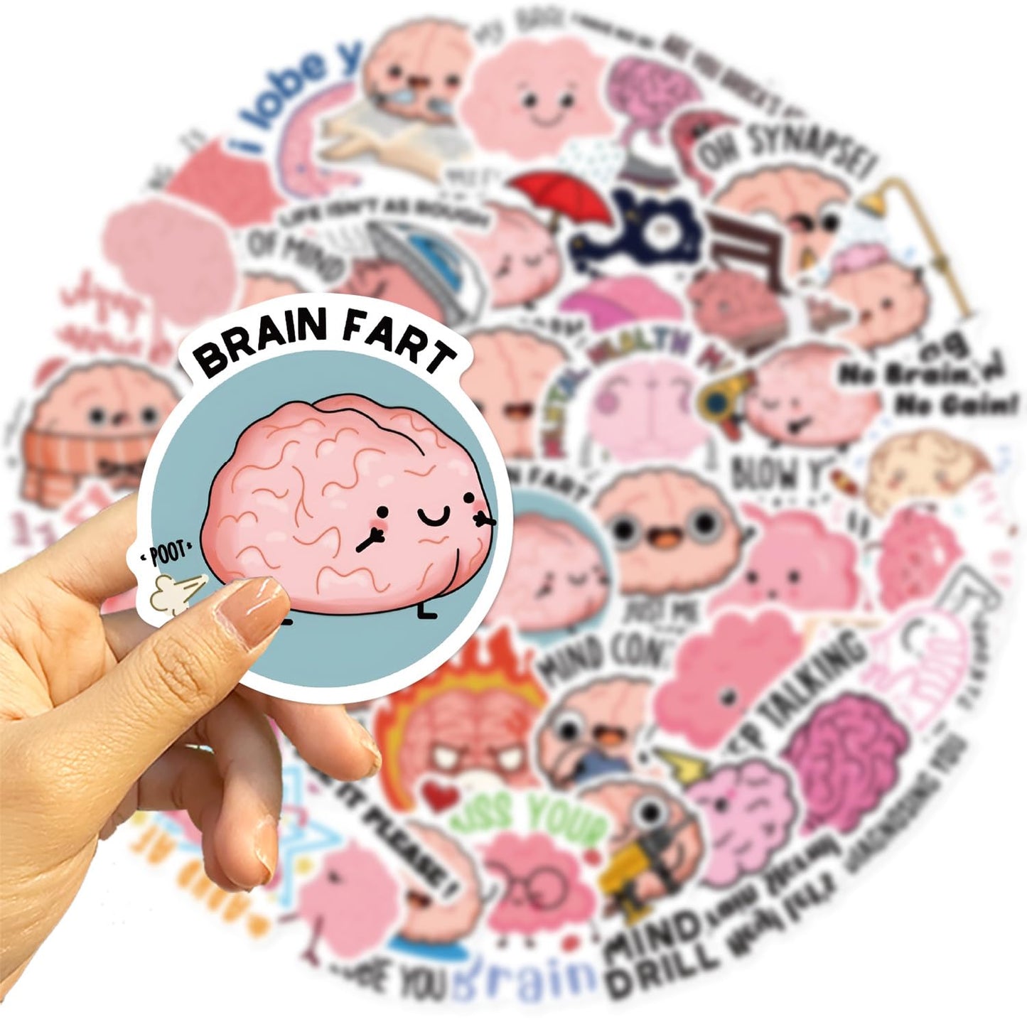 Funny Brain Stickers for Adults, 50PCS Cute Cartoon Brain Stickers Bulk,Vinyl Waterproof Mental Sticker for Water Bottle,Laptop,Phone,Scrapbook,Body Organ Biology Decals
