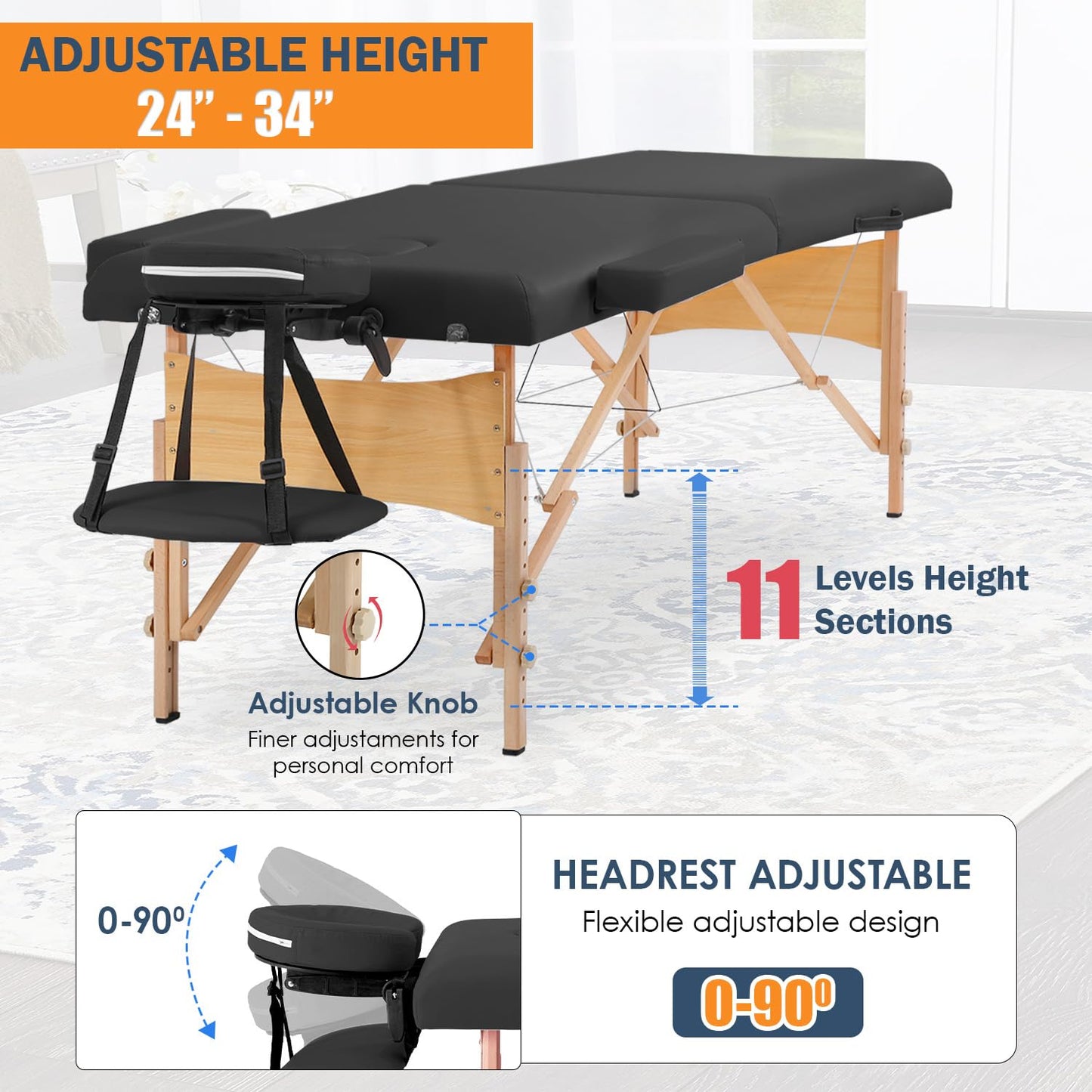 BestMassage Massage Bed Portable Massage Table 2 Folding Lash Bed Height Adjustable 28 Inch Wide Spa Table with Non-Woven Bag for Spa Footmassage Facial CareSpa Tattoo