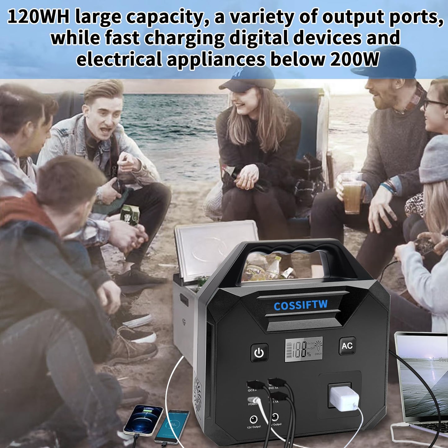 COSSIFTW 10000A Heavy Duty Jump Starter AC 200W Generator 130wh Jump Booster PD 60W Two-Way Fast-Charging The Most Multi Functions & Heavy Duty Jump Starter (Apply for All Cars & Trucks)