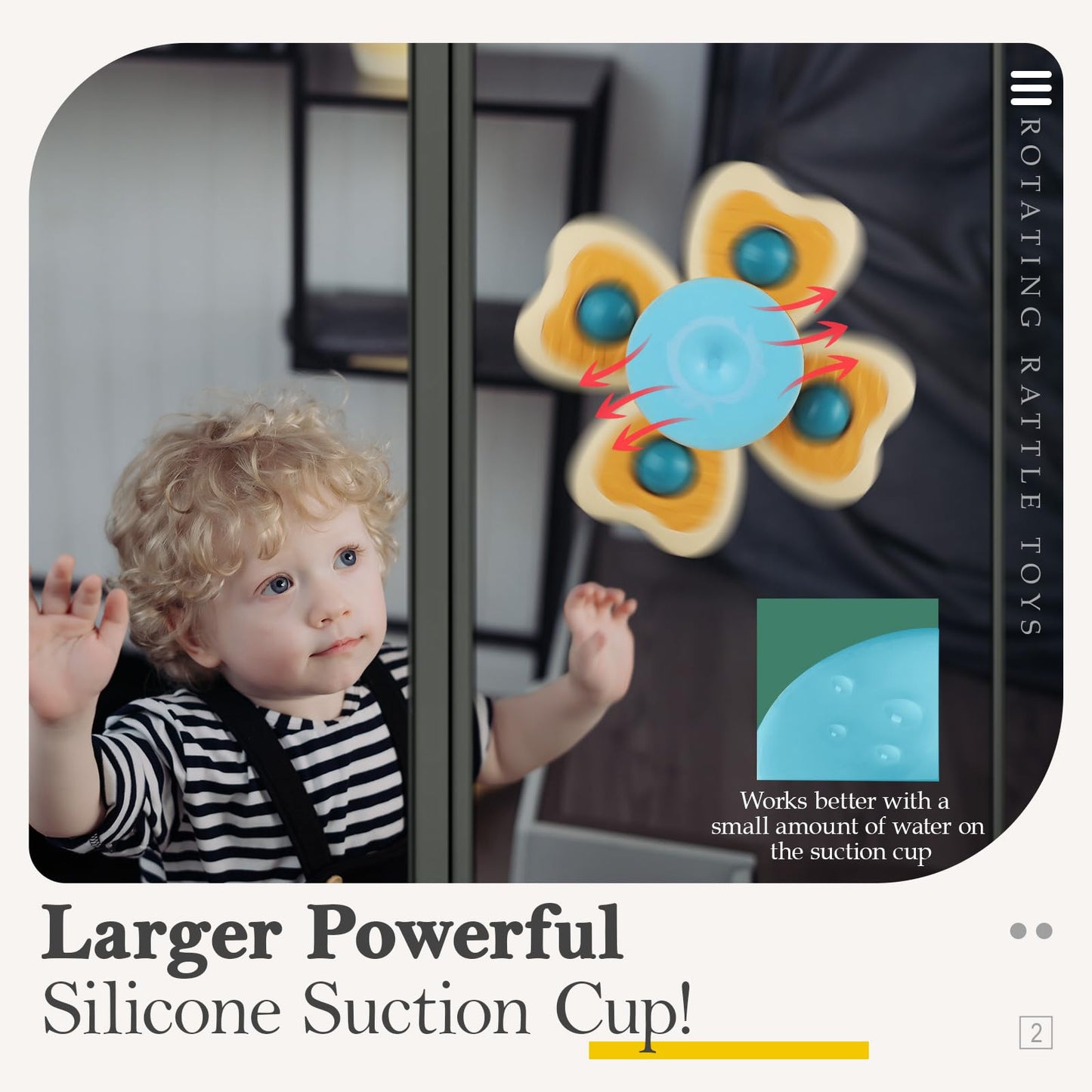 ALASOU 6 PCS Suction Cup Rotating Toys(3 Farm+3 Bee) for Infant and Toddlers
