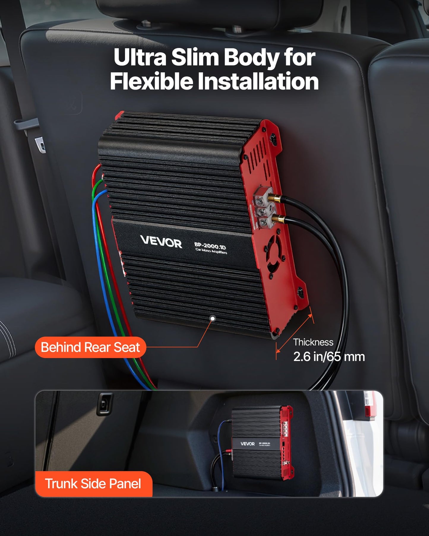 VEVOR Monoblock Car Amplifier, 2000W RMS MAX, 1/2/4 Ohm Stable, 1-Channel Class D Car Audio Amplifier with Remote Subwoofer Level Control, Low Pass Filter and Bass Boost, Volume Controller Included