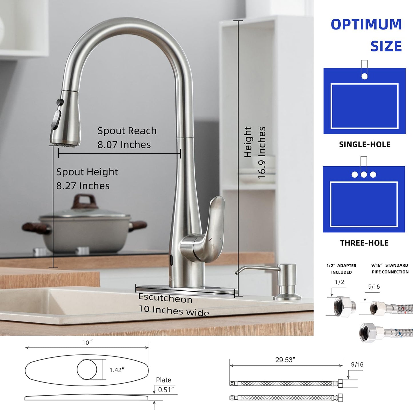 HGHGK Touchless Kitchen Faucet with Soap Dispenser and Pull Down Sprayer - Single Handle Sensor Kitchen Sink Faucet, 1 or 3 Hole Design for Modern Farmhouse Kitchens and Bar Sinks